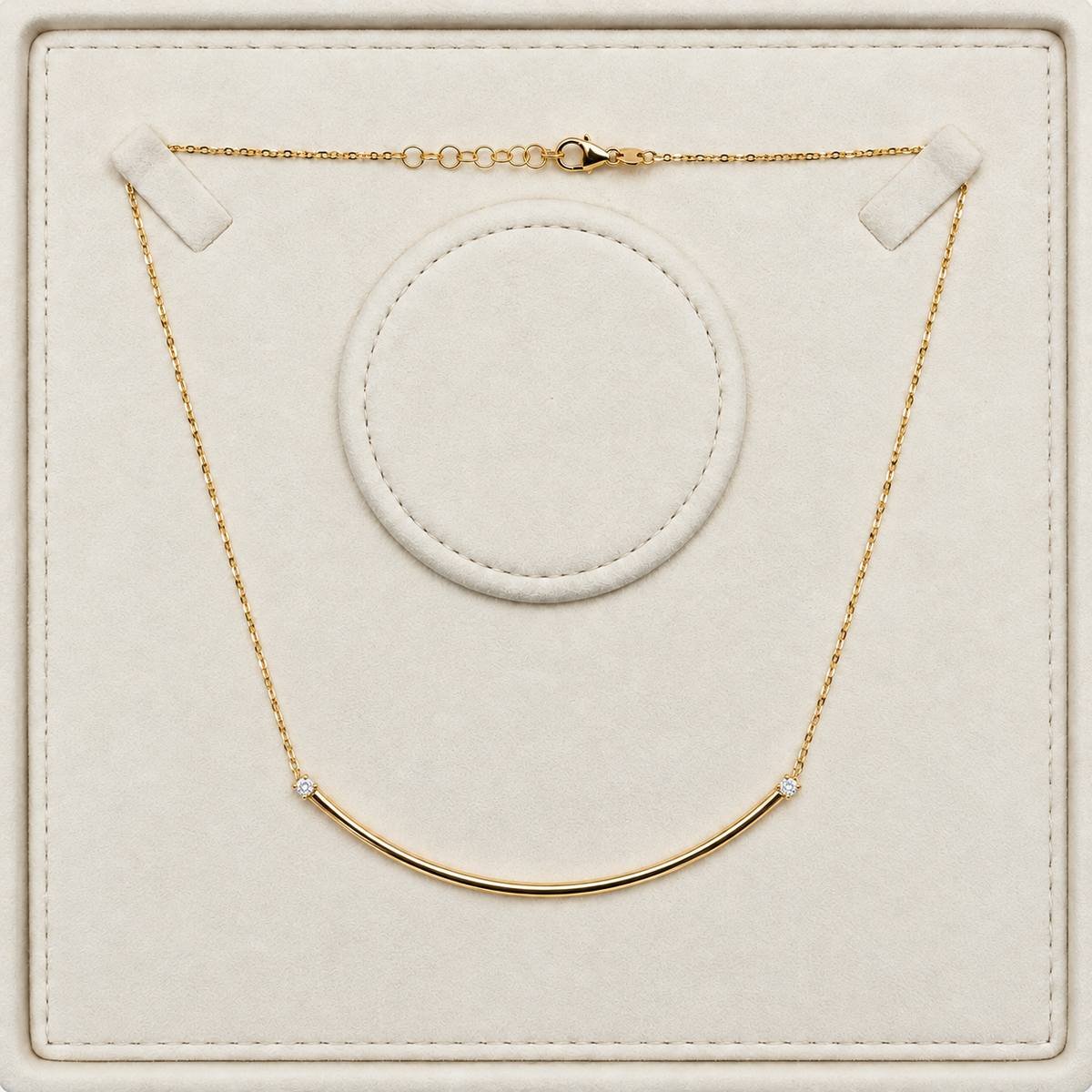 Curved Bar Necklace With Zirconia