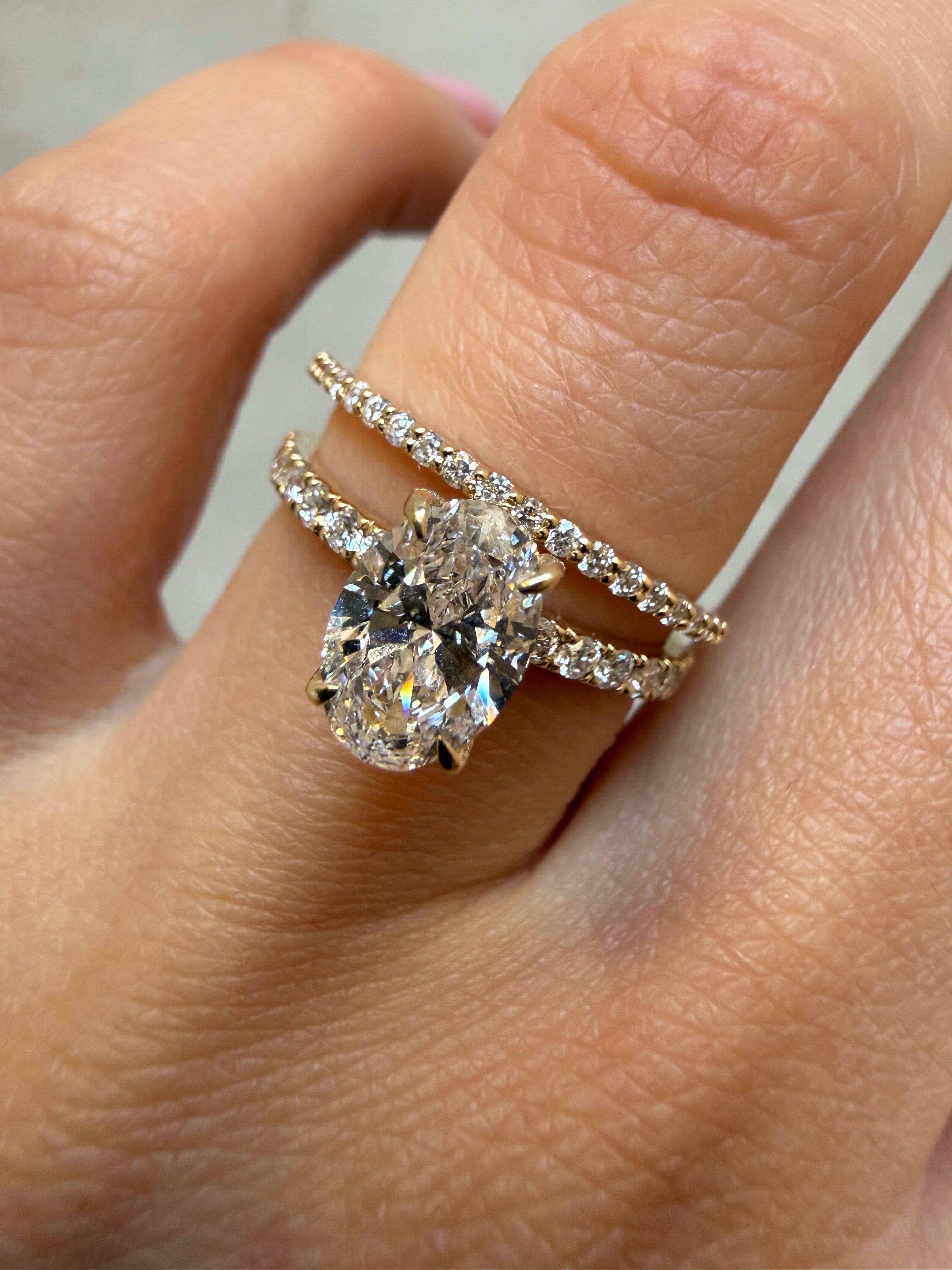 Oval Cut Diamond Engagement Ring with Diamond Band - Lab Grown