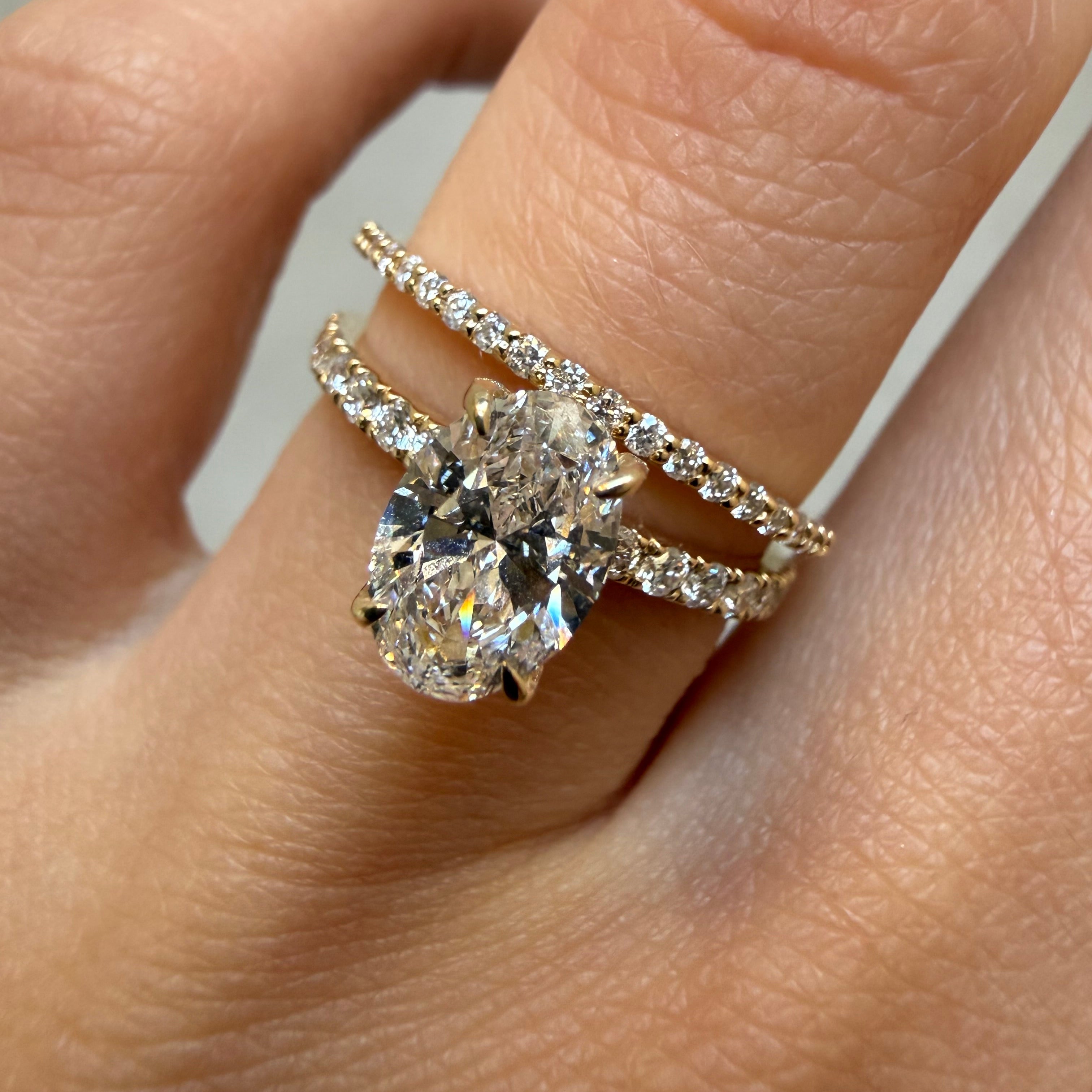 Oval Cut Diamond Engagement Ring with Diamond Band - Lab Grown