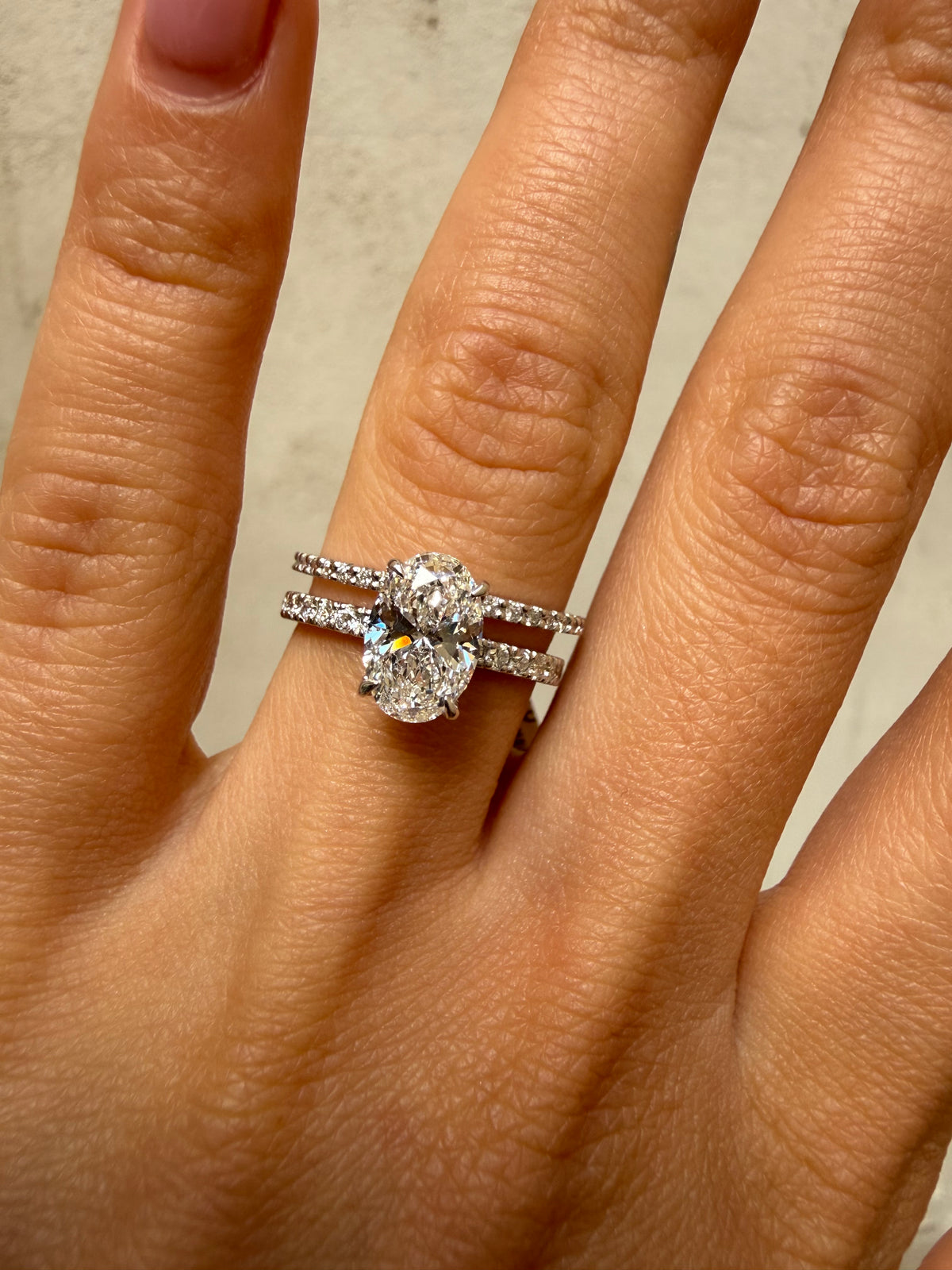 Oval Cut Diamond Engagement Ring with Diamond Band - Lab Grown