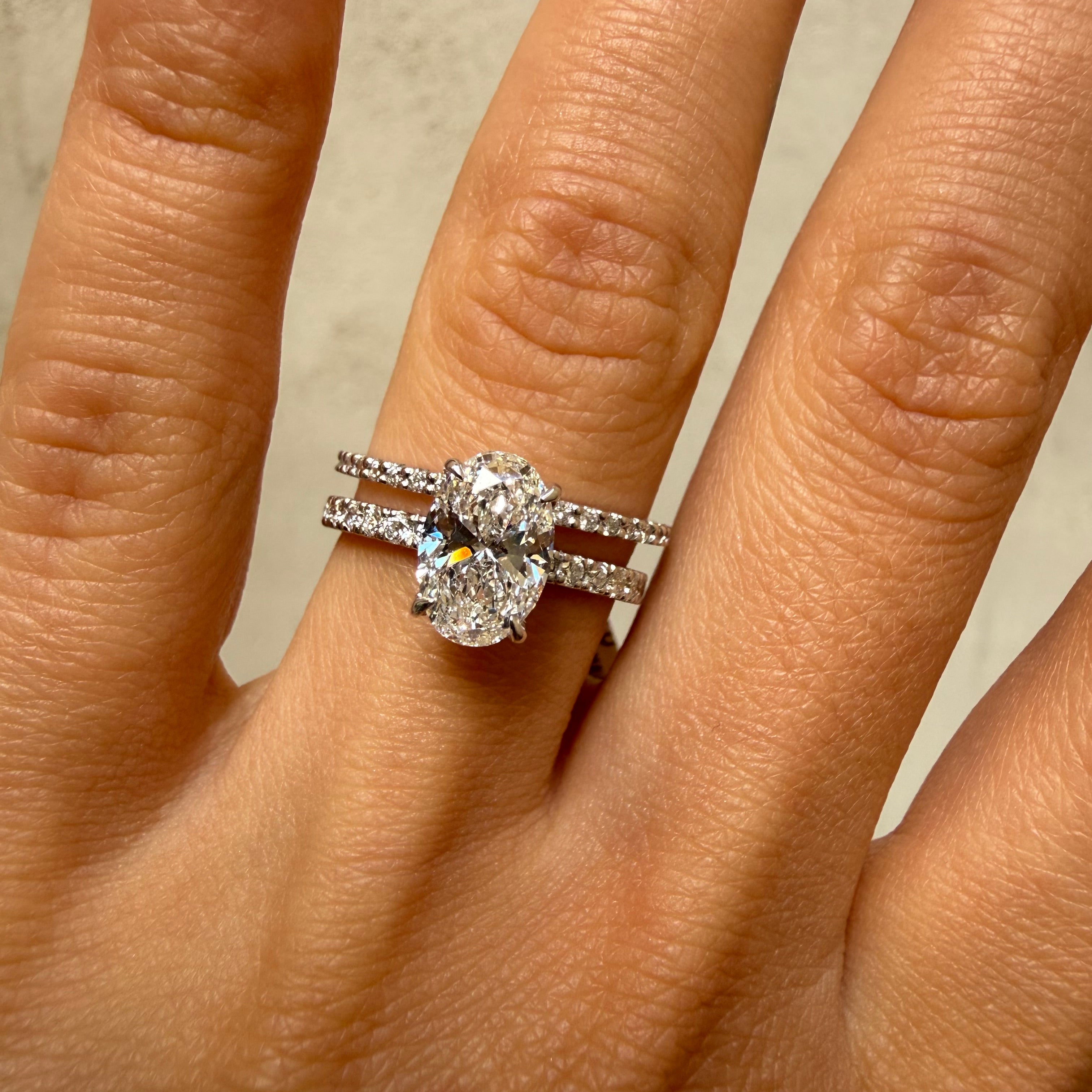 Oval Cut Diamond Engagement Ring with Diamond Band - Lab Grown