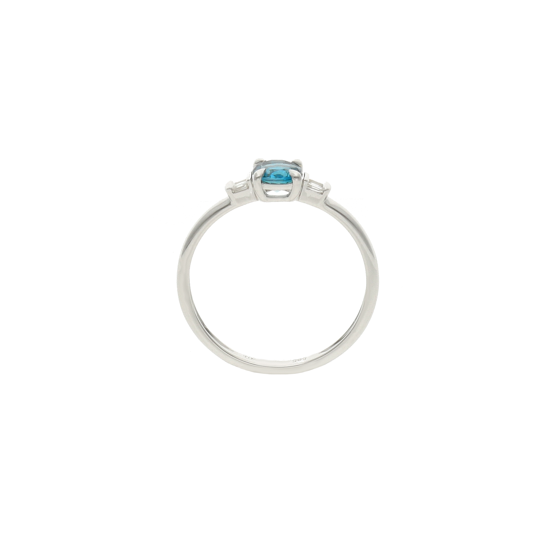 London Blue Topaz 14k Gold Ring with Baguette Diamond