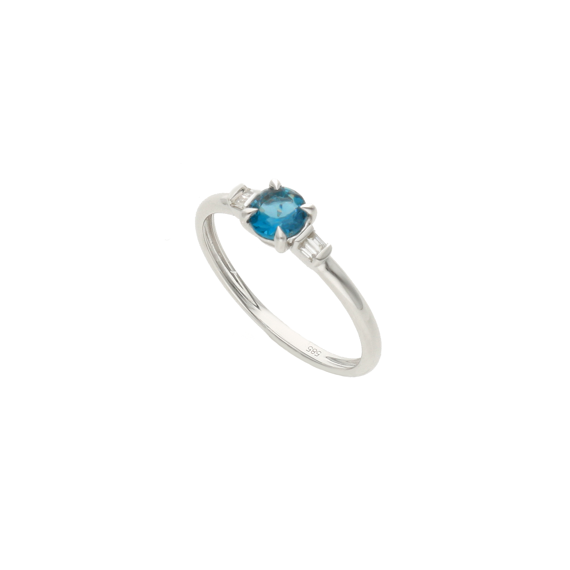 London Blue Topaz 14k Gold Ring with Baguette Diamond