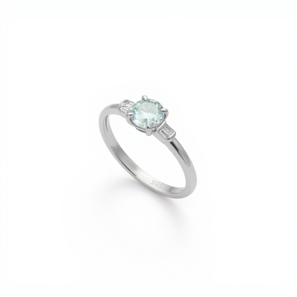 Aquamarine Ring With Baguette Diamonds