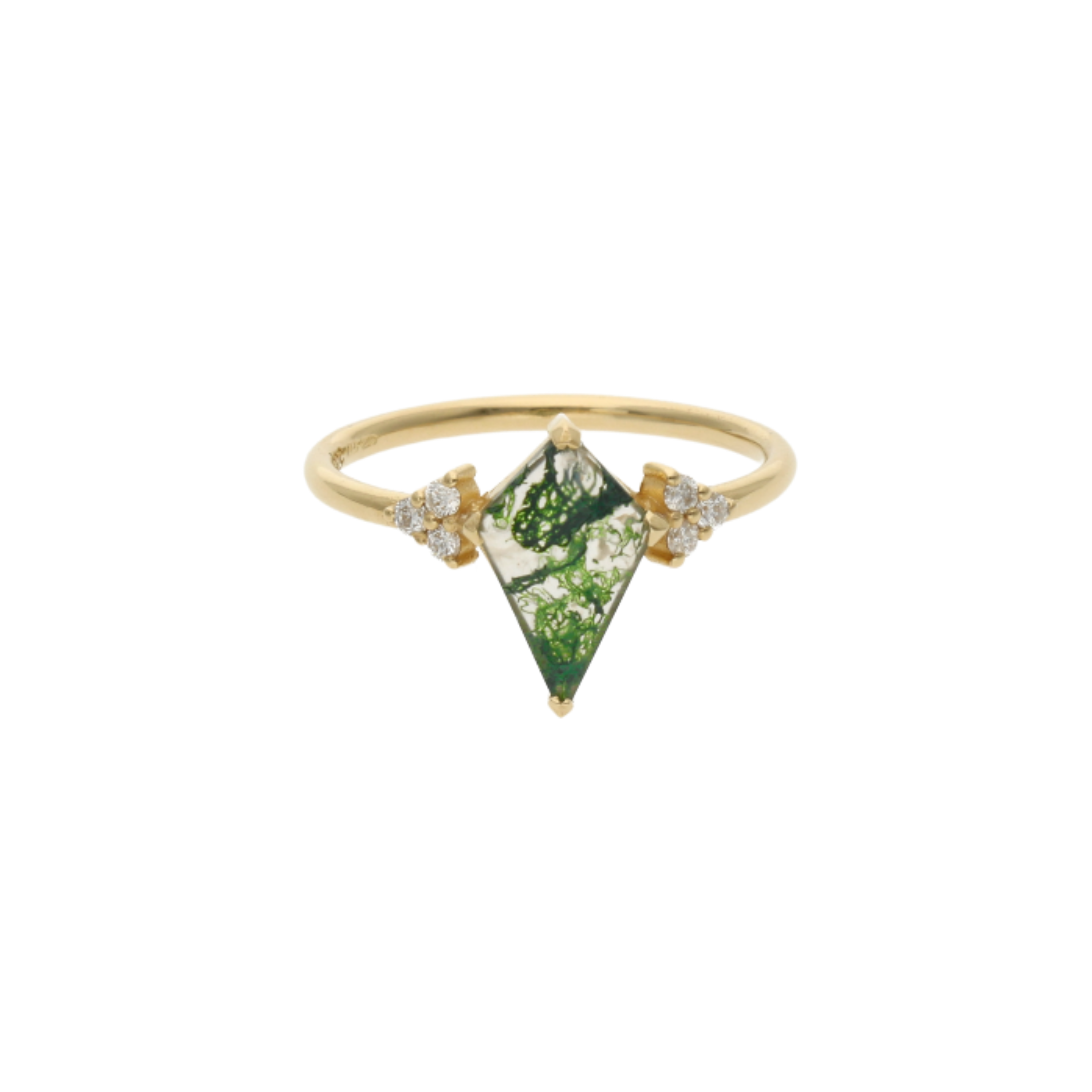 Kite Cut Moss Acate Engagement Ring s diamantem