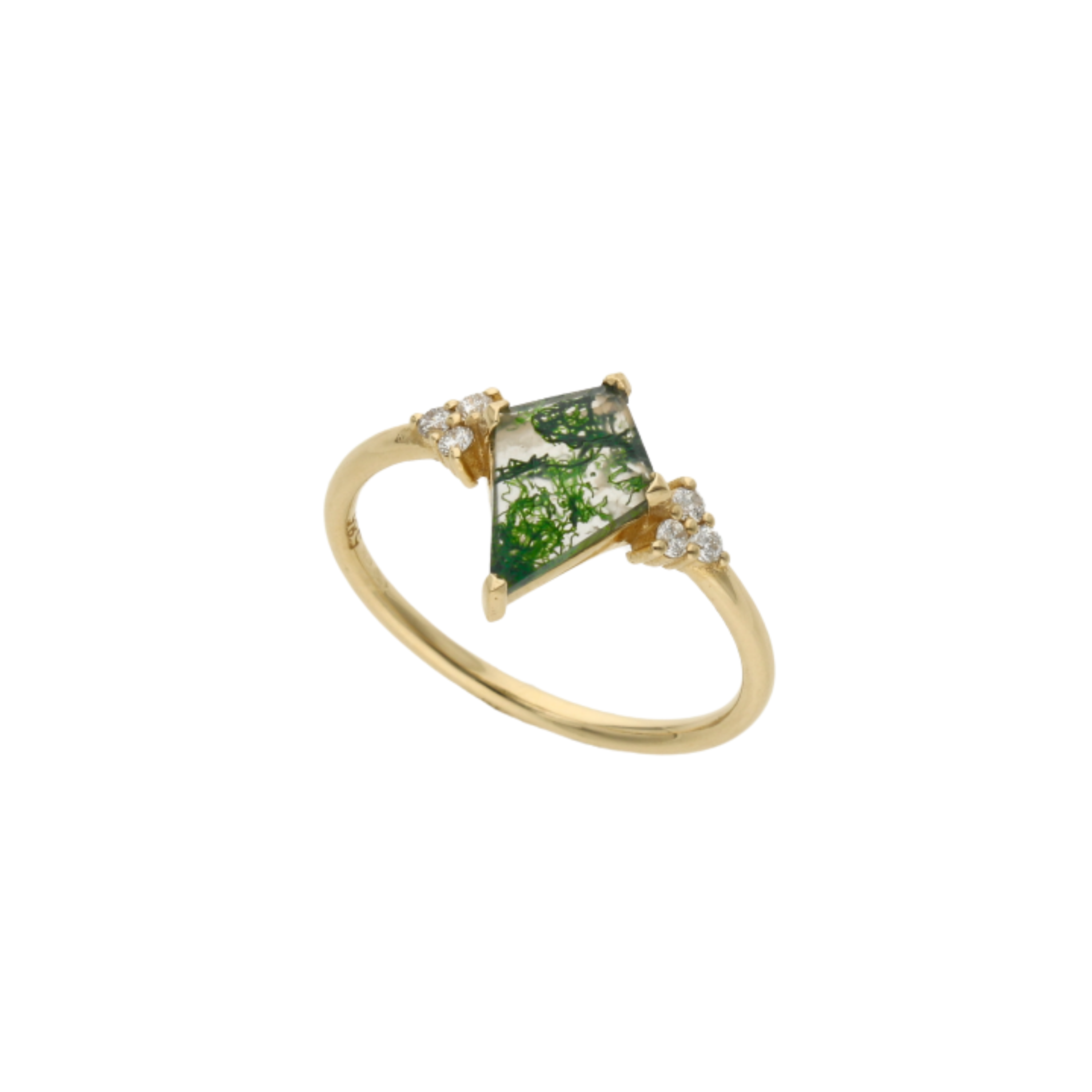 Kite Cut Moss Agate Engagement Ring With Diamond