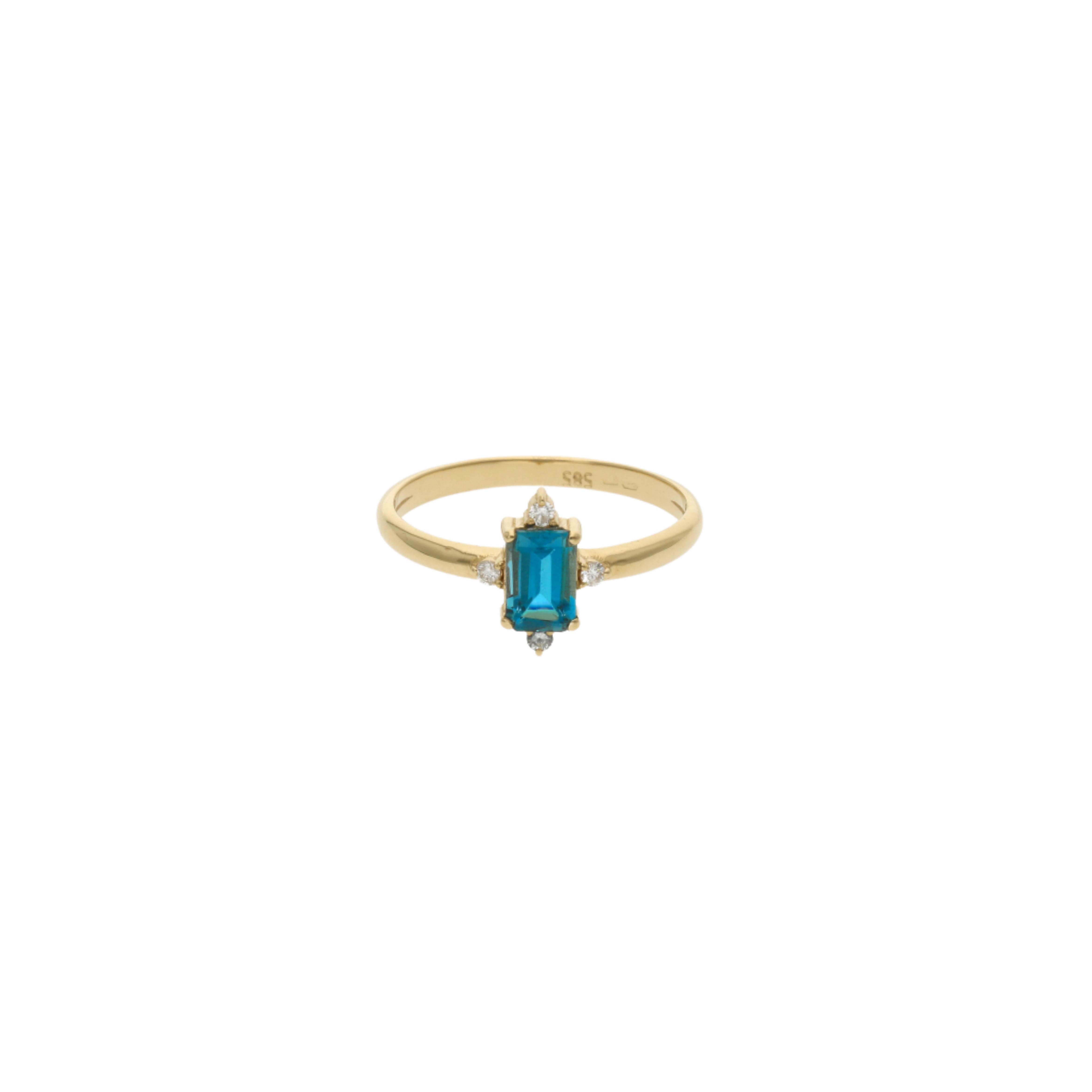 Art Deco Blue Topaz Engagement Ring With Diamond