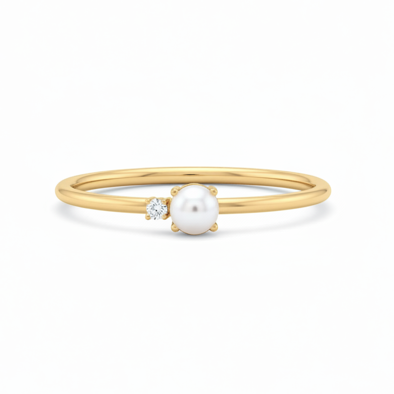 Elegantní prsten s Perlou a Diamantem – 14kt zlato