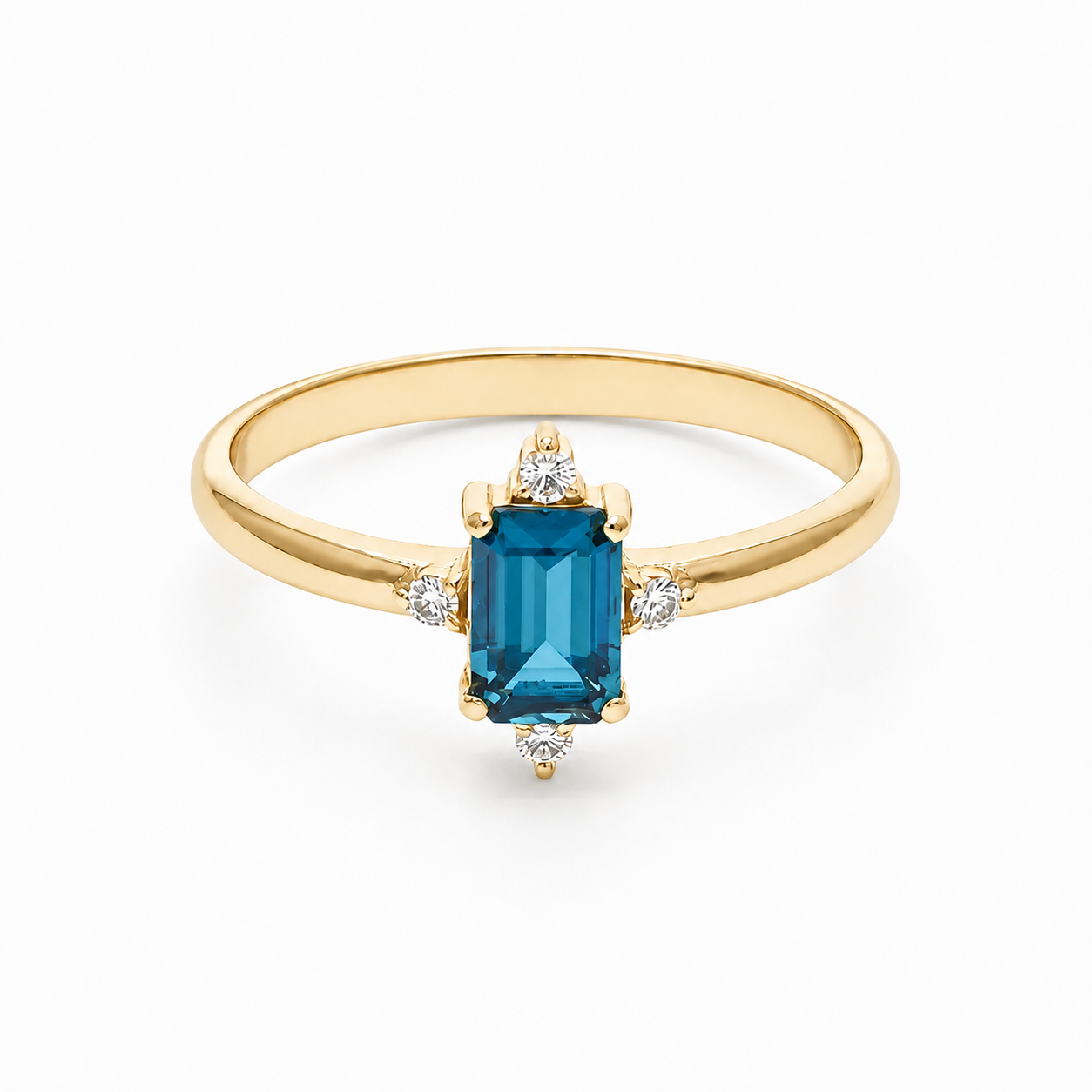Art Deco Blue Topaz Engagement Ring With Diamond