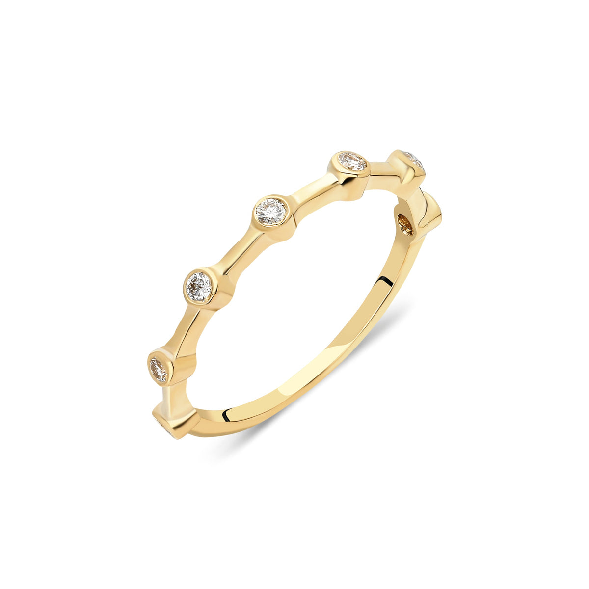 Bezel diamantový stacking prsten ze 14karátového zlato