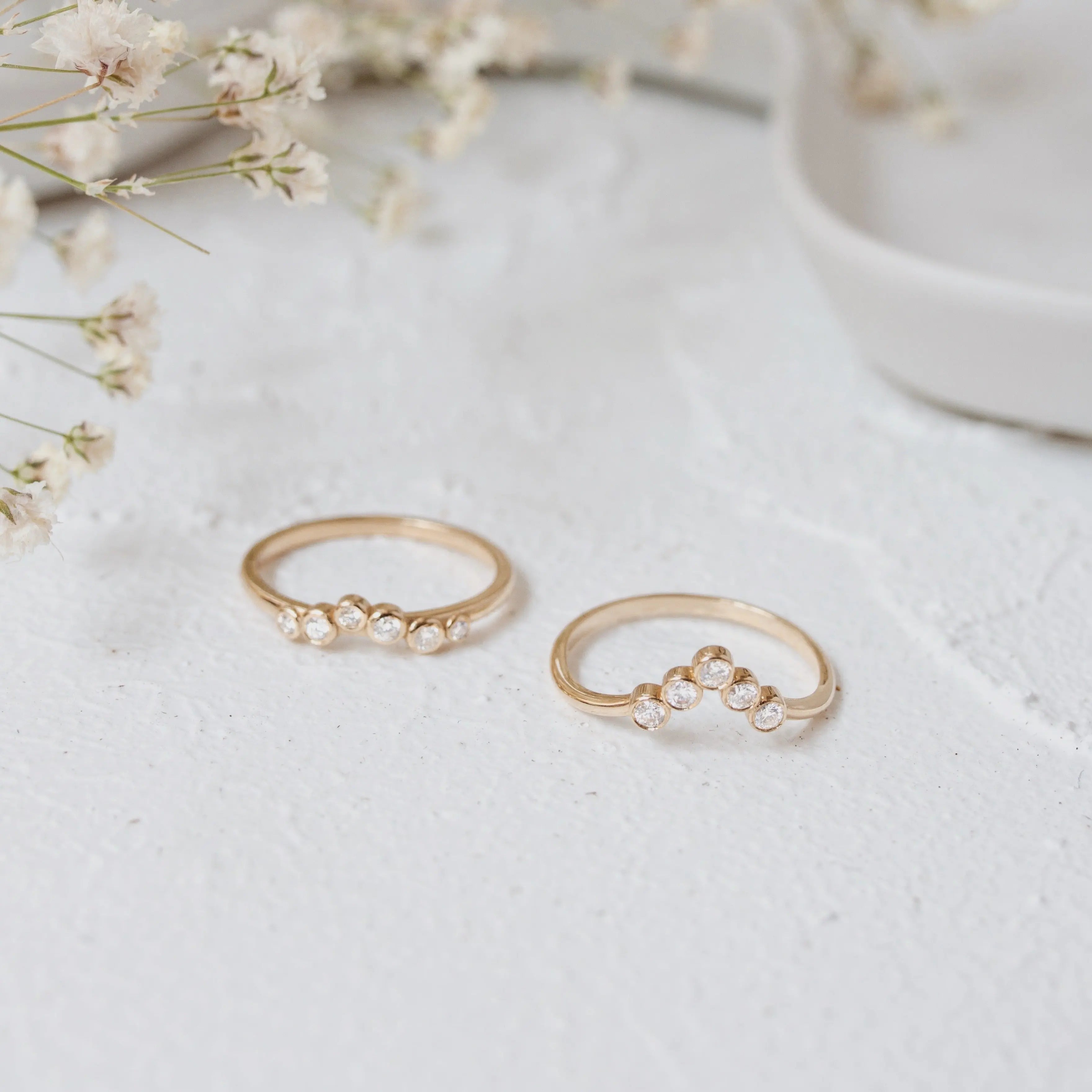 Bezel Set Curved Diamond Wedding Band in 14k Gold Orizzo fine jewelry