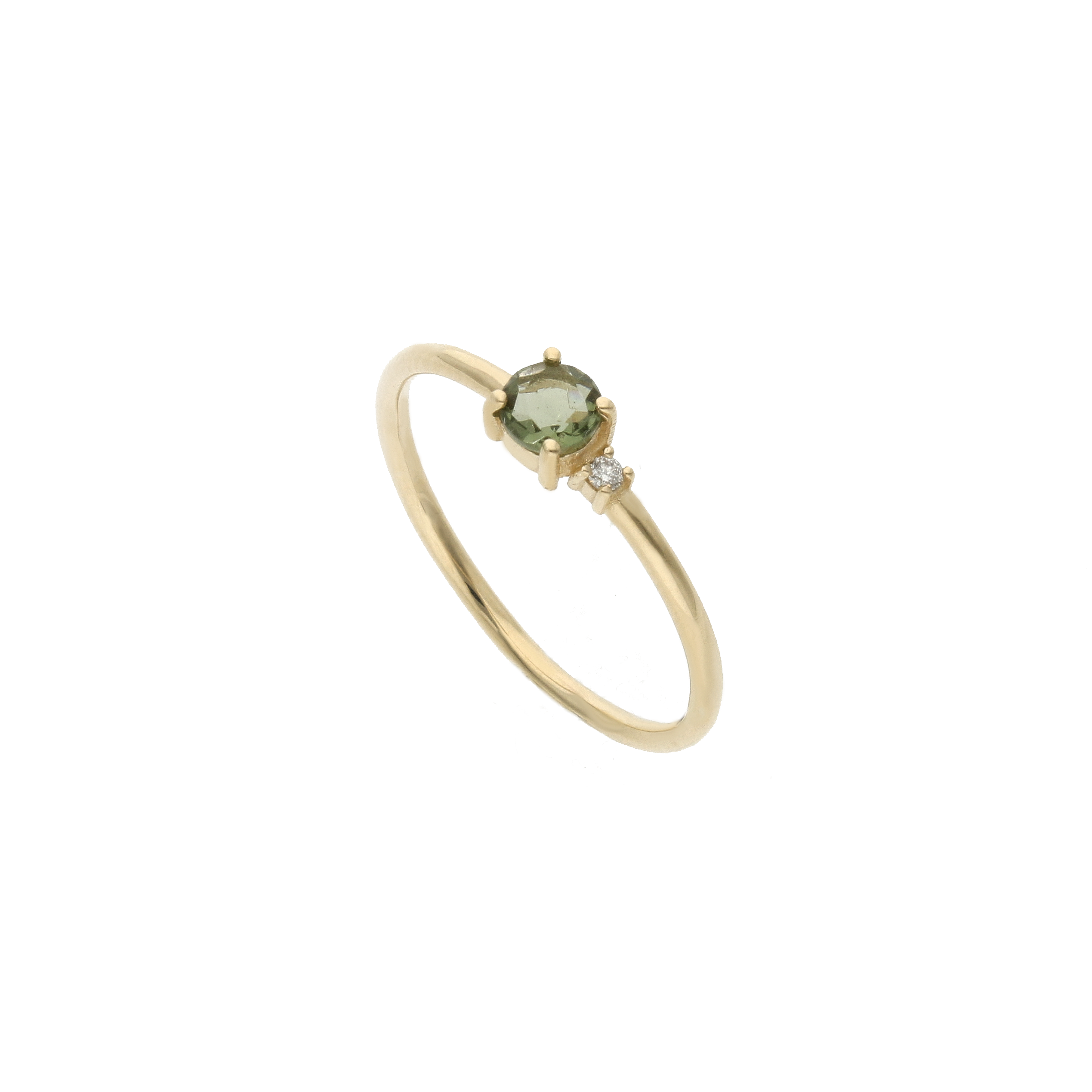 Dainty Round Moldavite Engagement Ring with Diamond