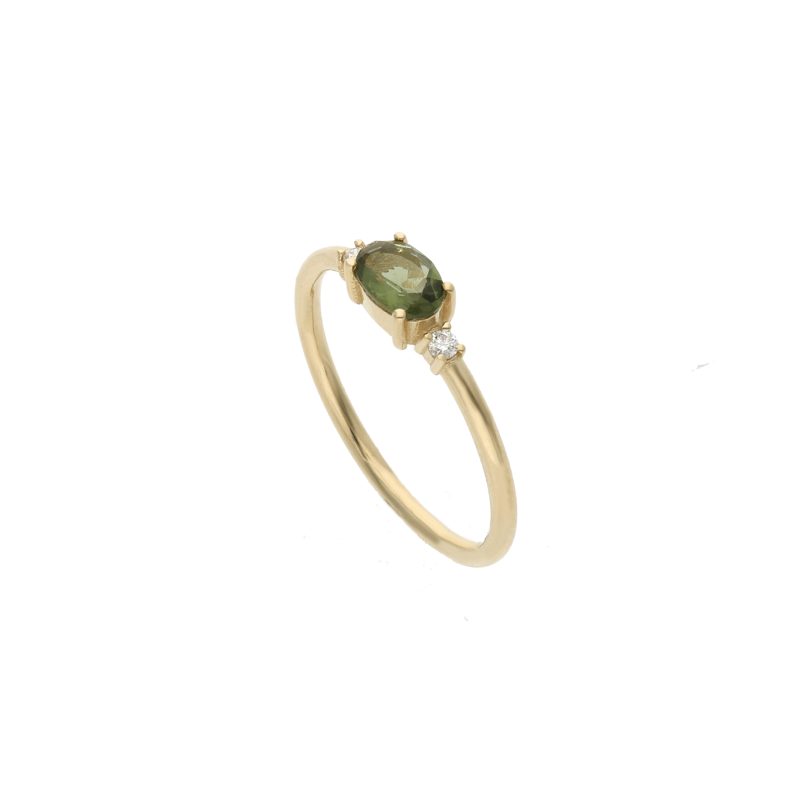 Horizontal Moldavite Ring With Diamond Ring