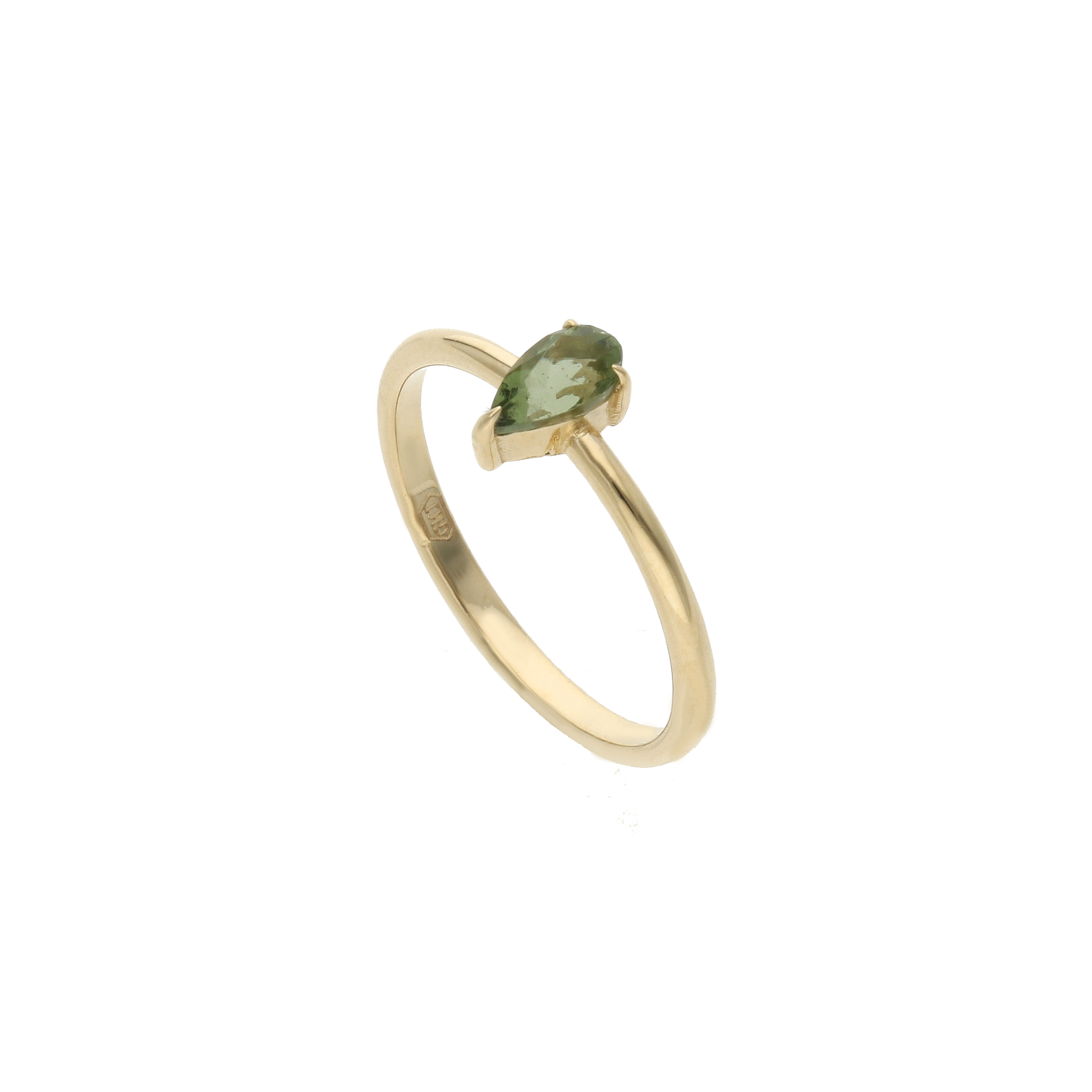 14K Gold Pear Moldavite Ring In Claw Setting