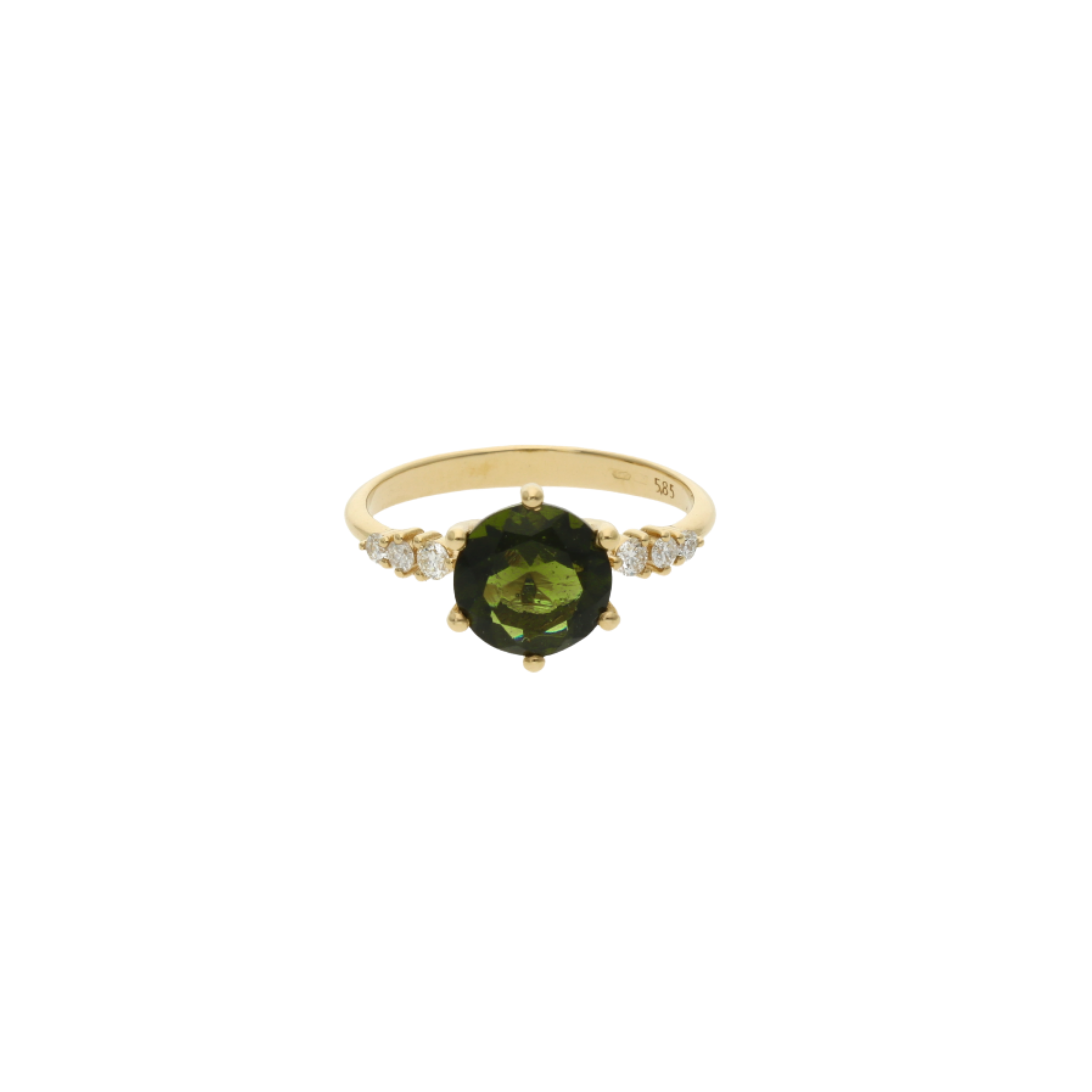 Round Cut Moldavite Engagament Ring With Diamond
