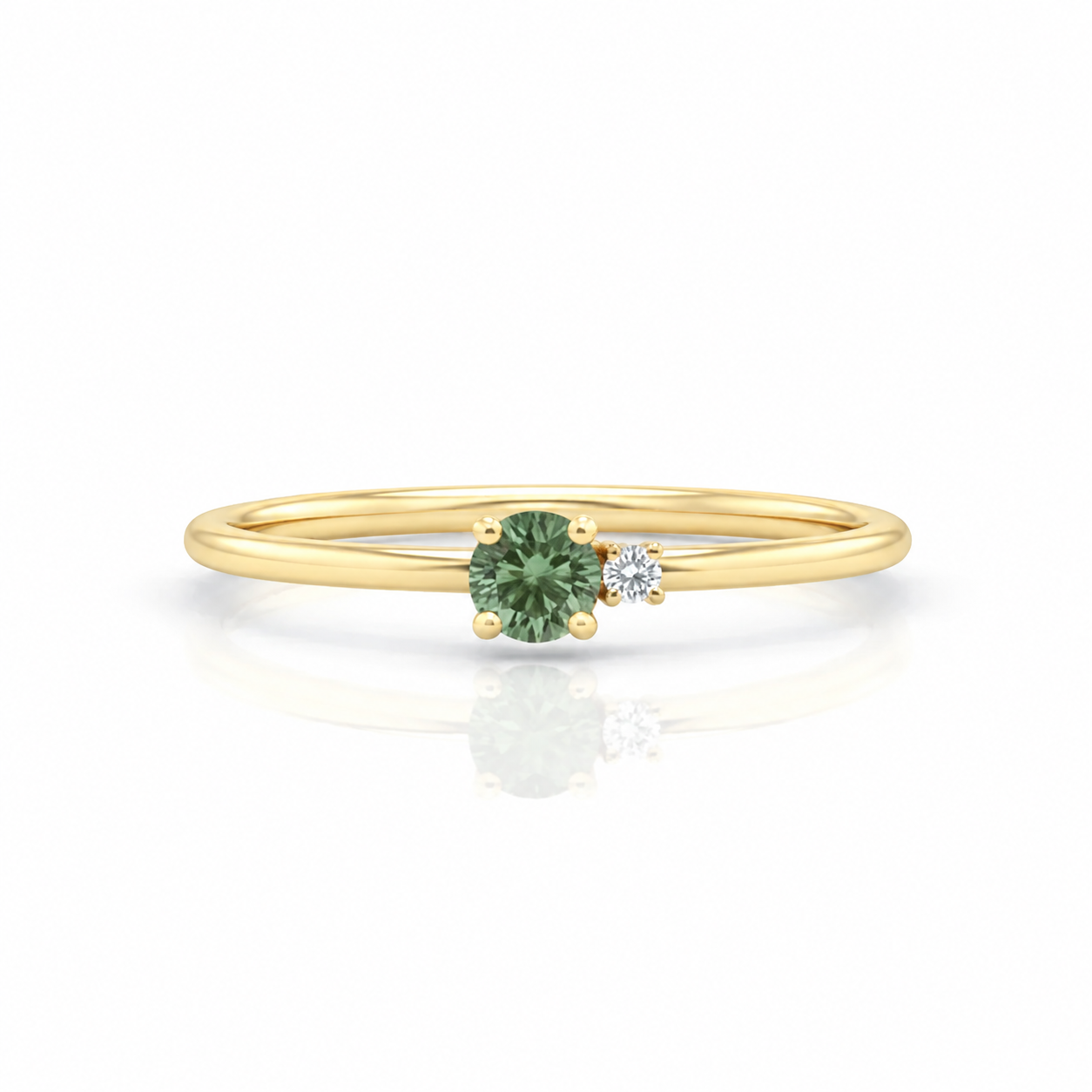 Green Sapphire Ring With Diamond - Double Stone Ring