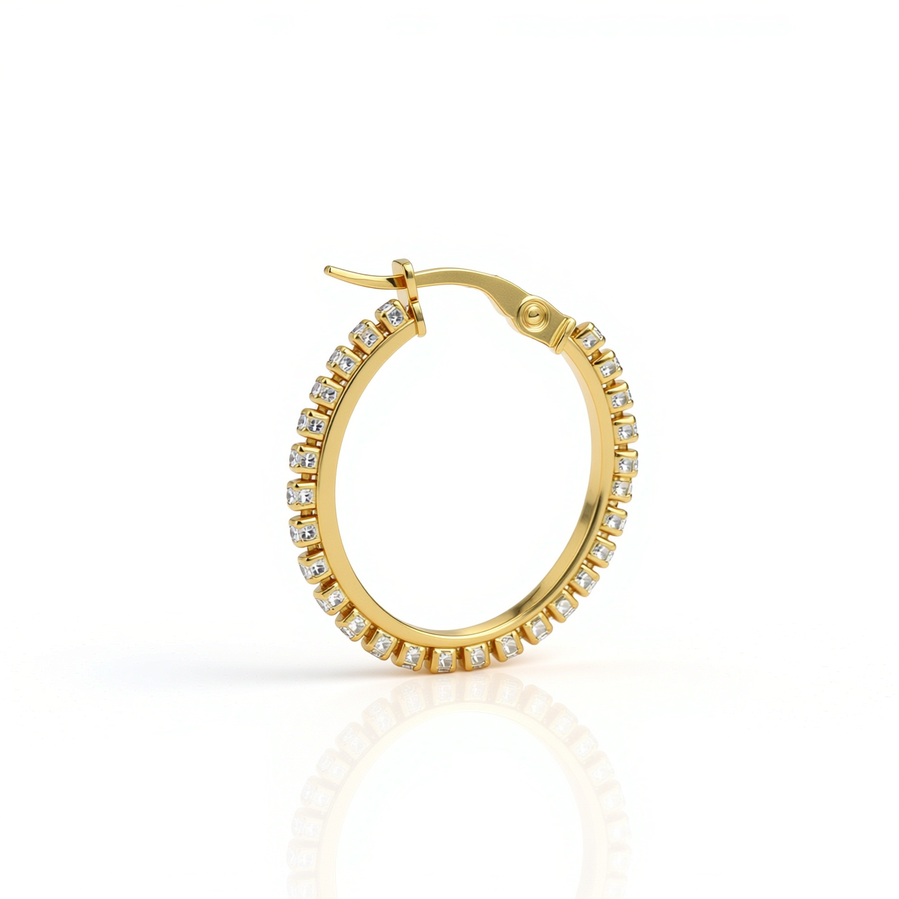 Oval Gold Hoop Earrings With Zirconia