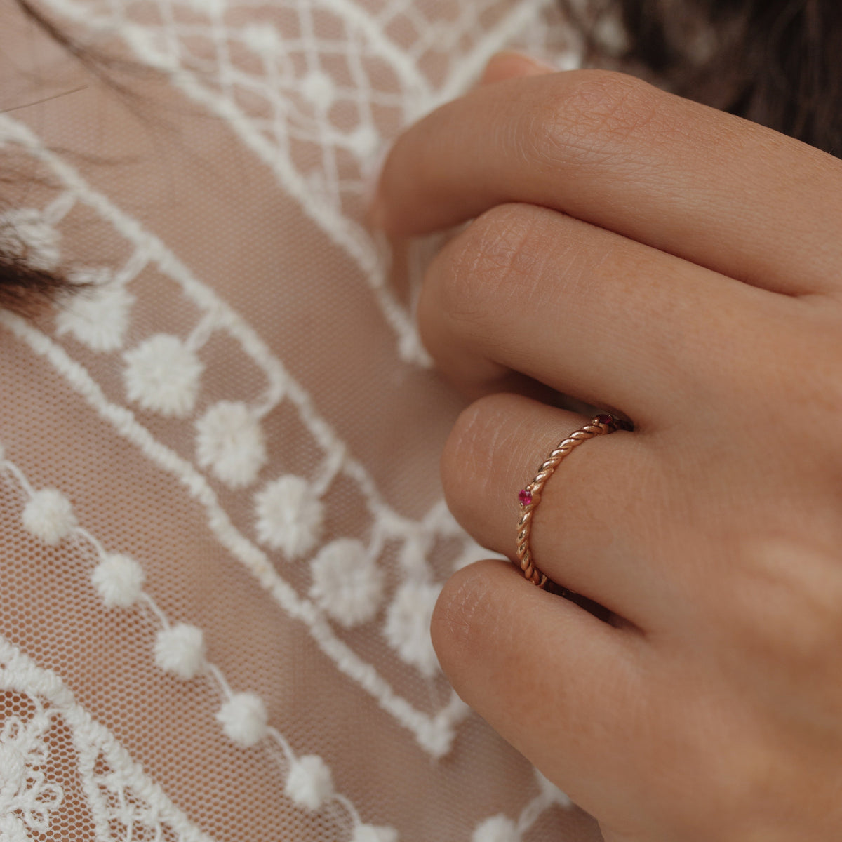 Twisted Wedding Band With Ruby Orizzo fine jewelry