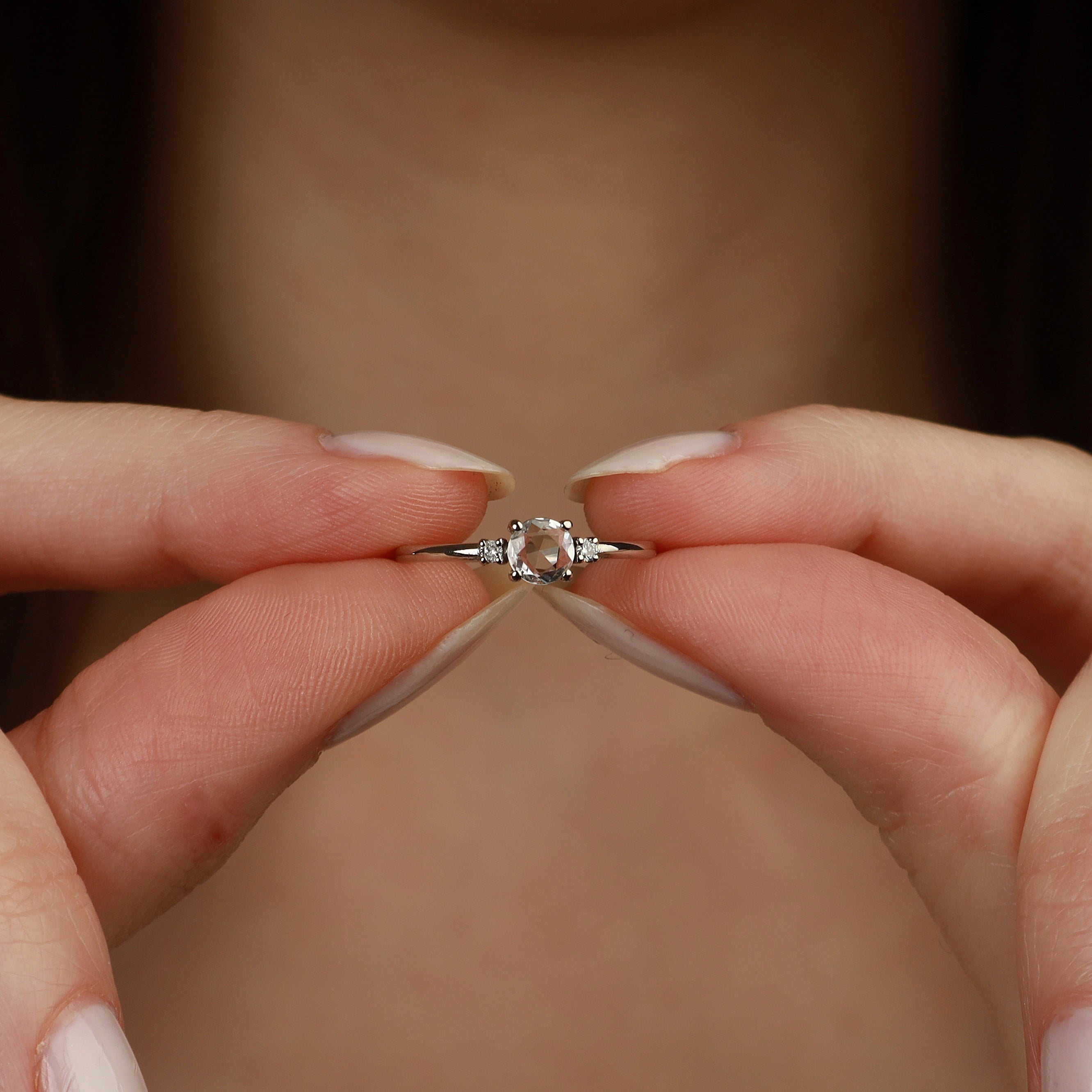 Rose Cut White Sapphire Ring With Diamond
