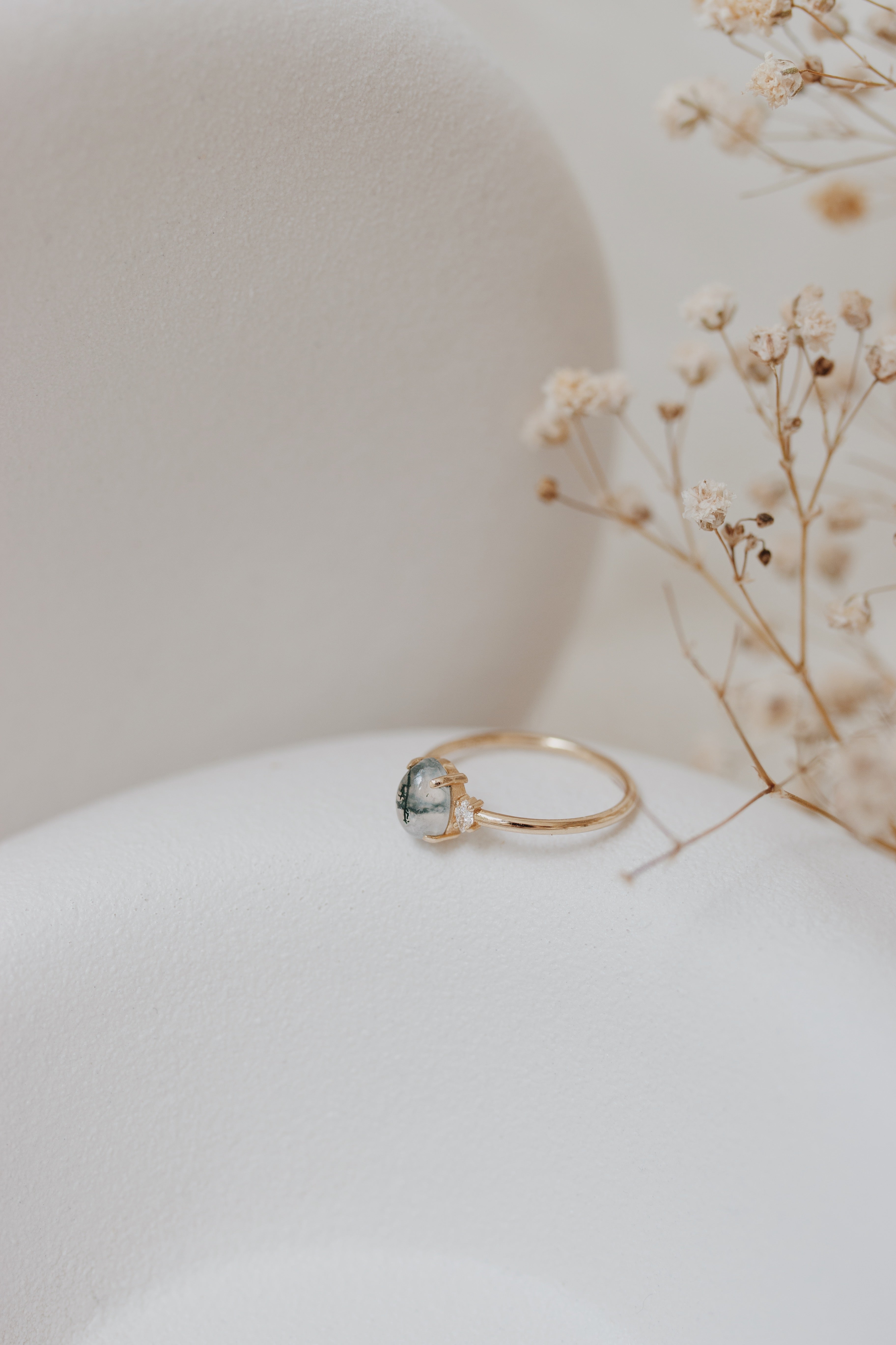 Moss Agate and Diamond Ring in 14K Gold