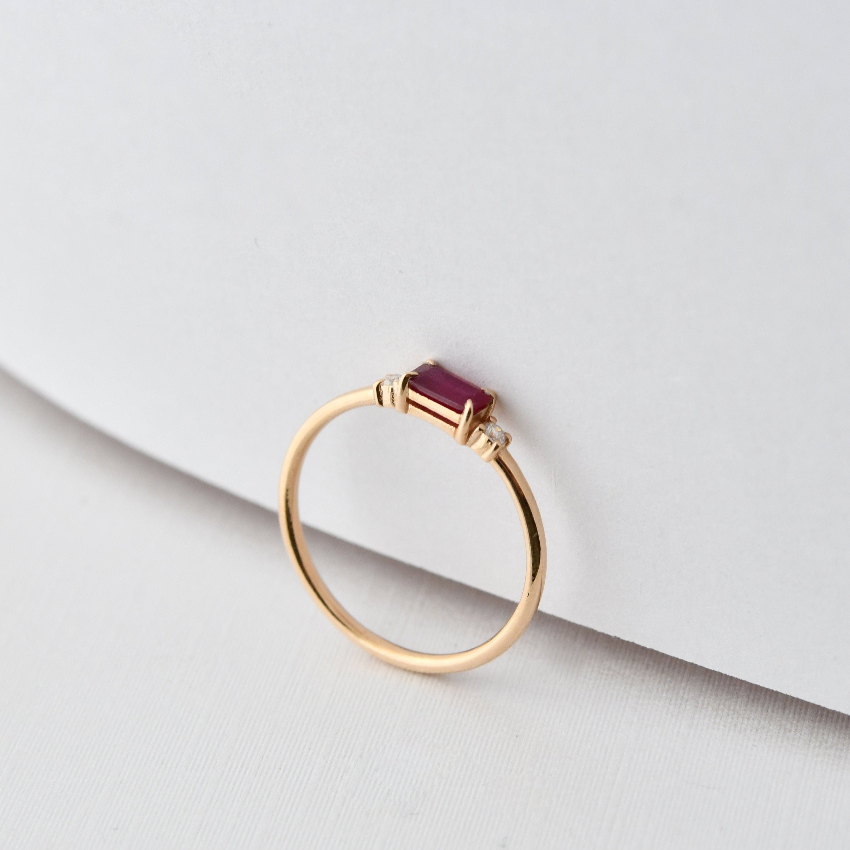Emerald Cut Ruby Ring With Diamond