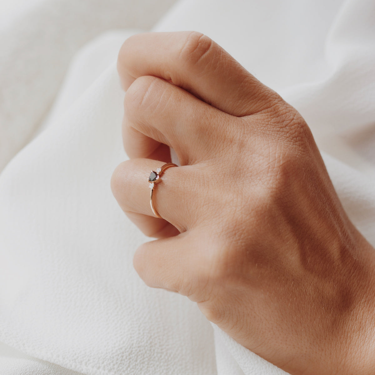 Solitaire Heart Shape Black Diamond Ring with Diamonds Orizzo fine jewelry