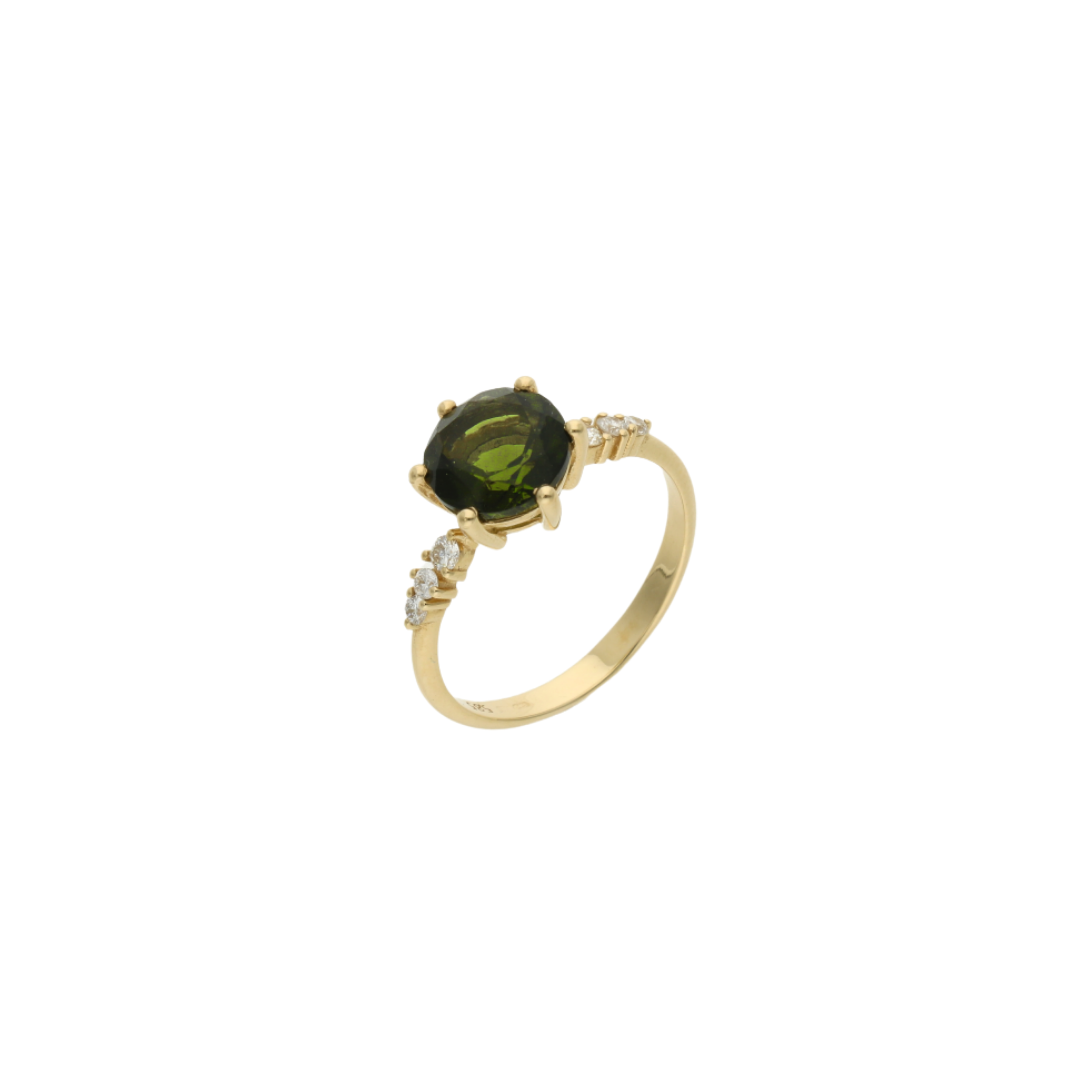 Round Cut Moldavite Engagament Ring With Diamond