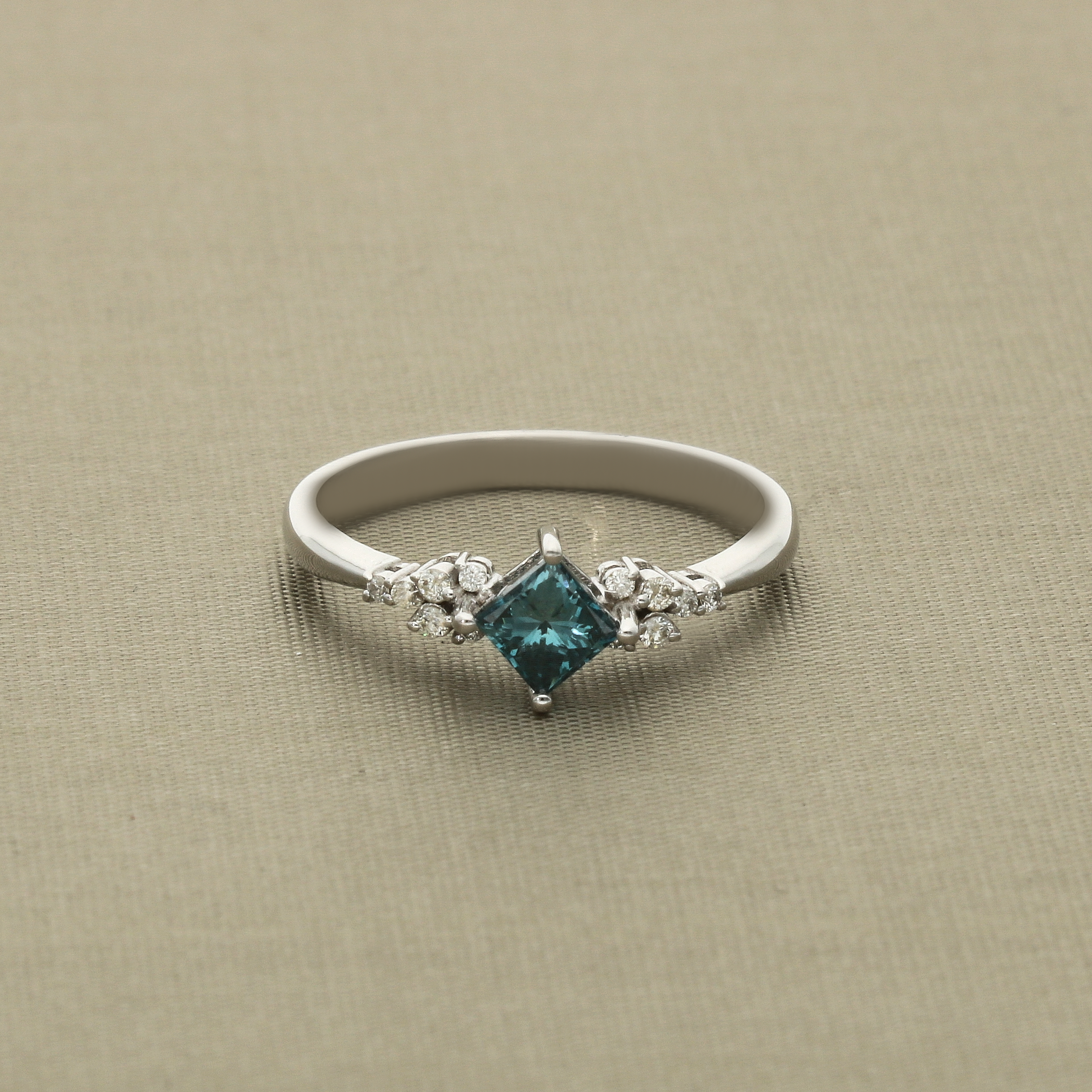 Blue Princess Cut Diamond Engagement Ring – 14K Gold