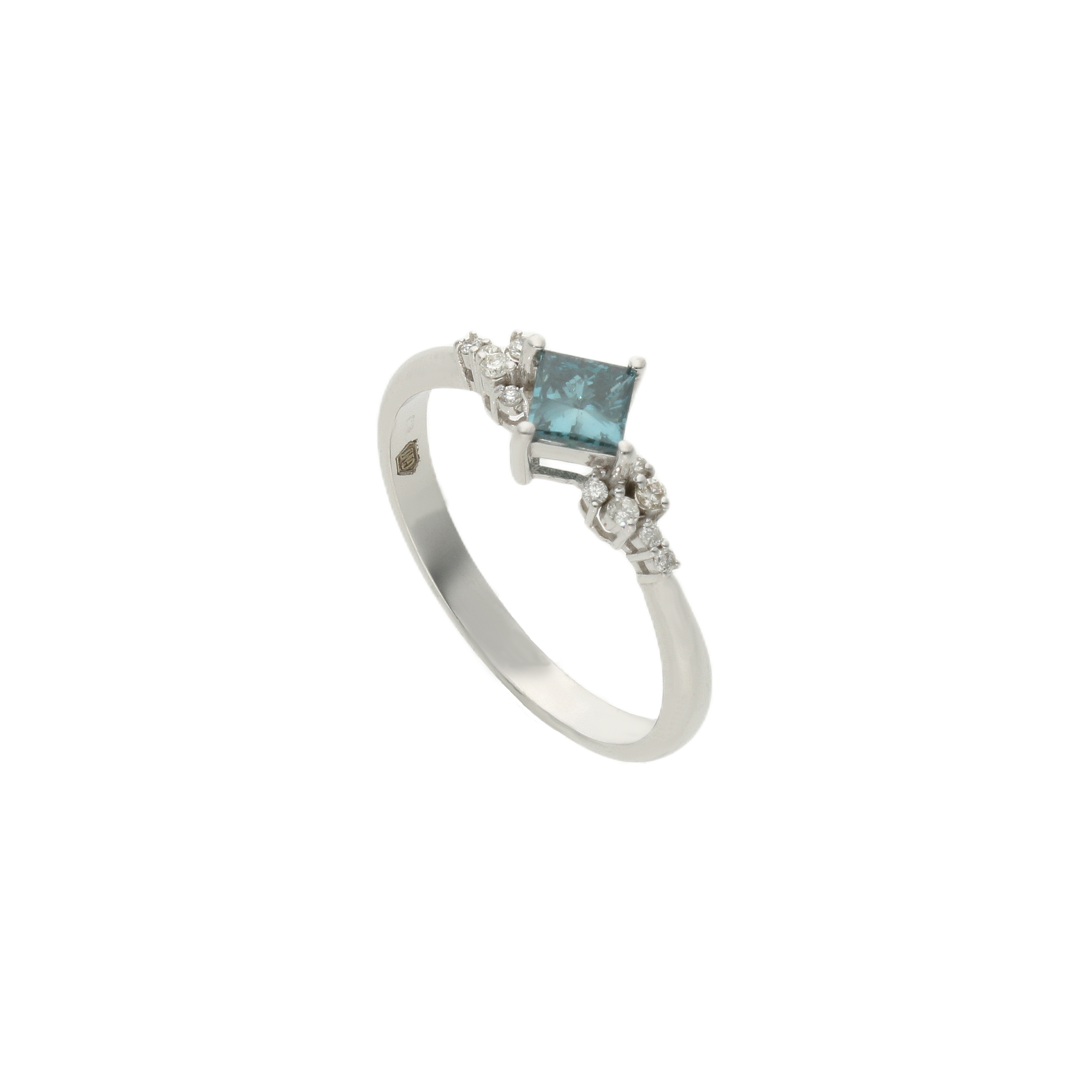 Blue Princess Cut Diamond Engagement Ring – 14K Gold