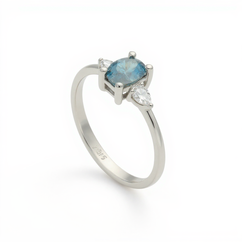 Drei-Stein Blauer Diamant Ring