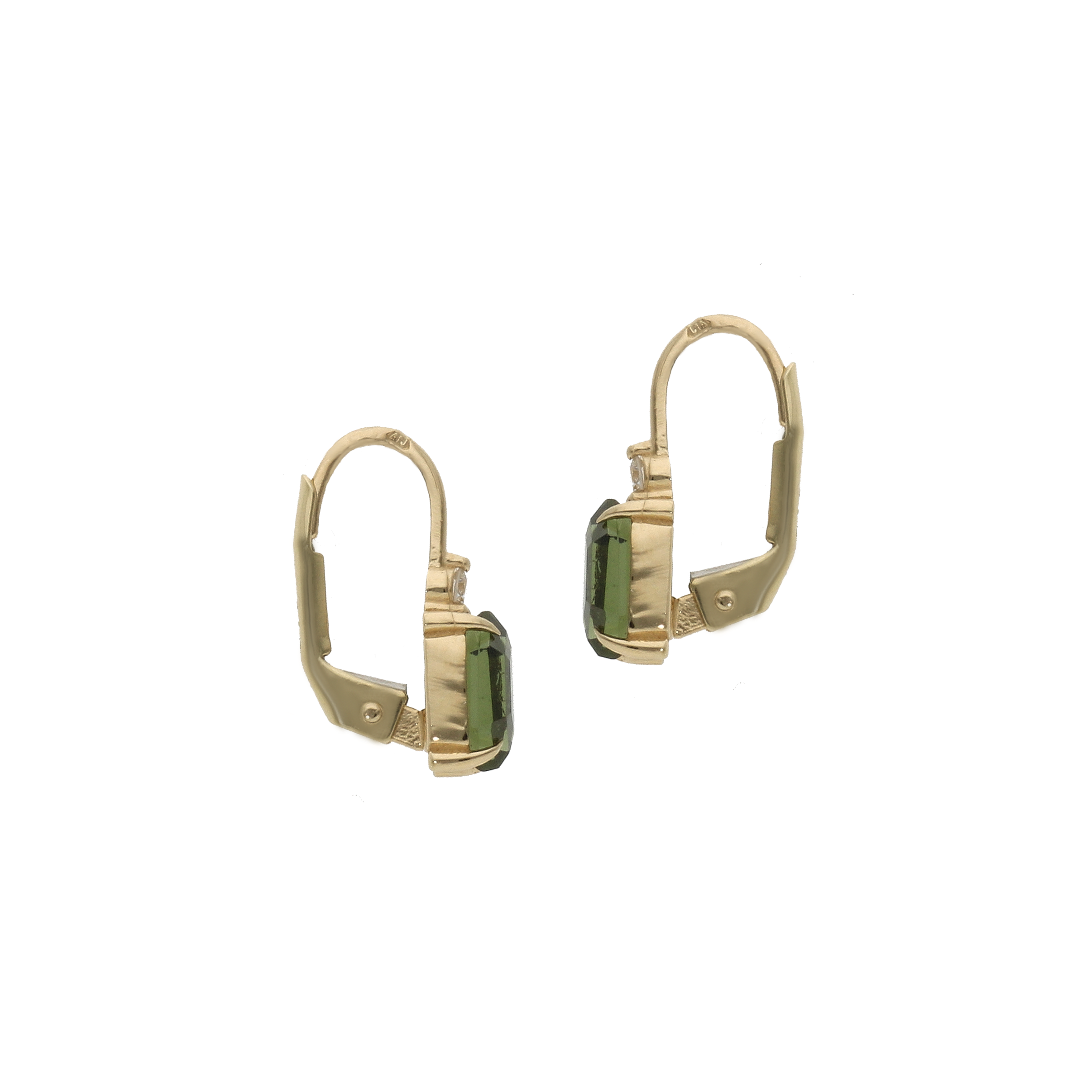 Náušnice s vltavíny a diamanty – 14karátové zlato