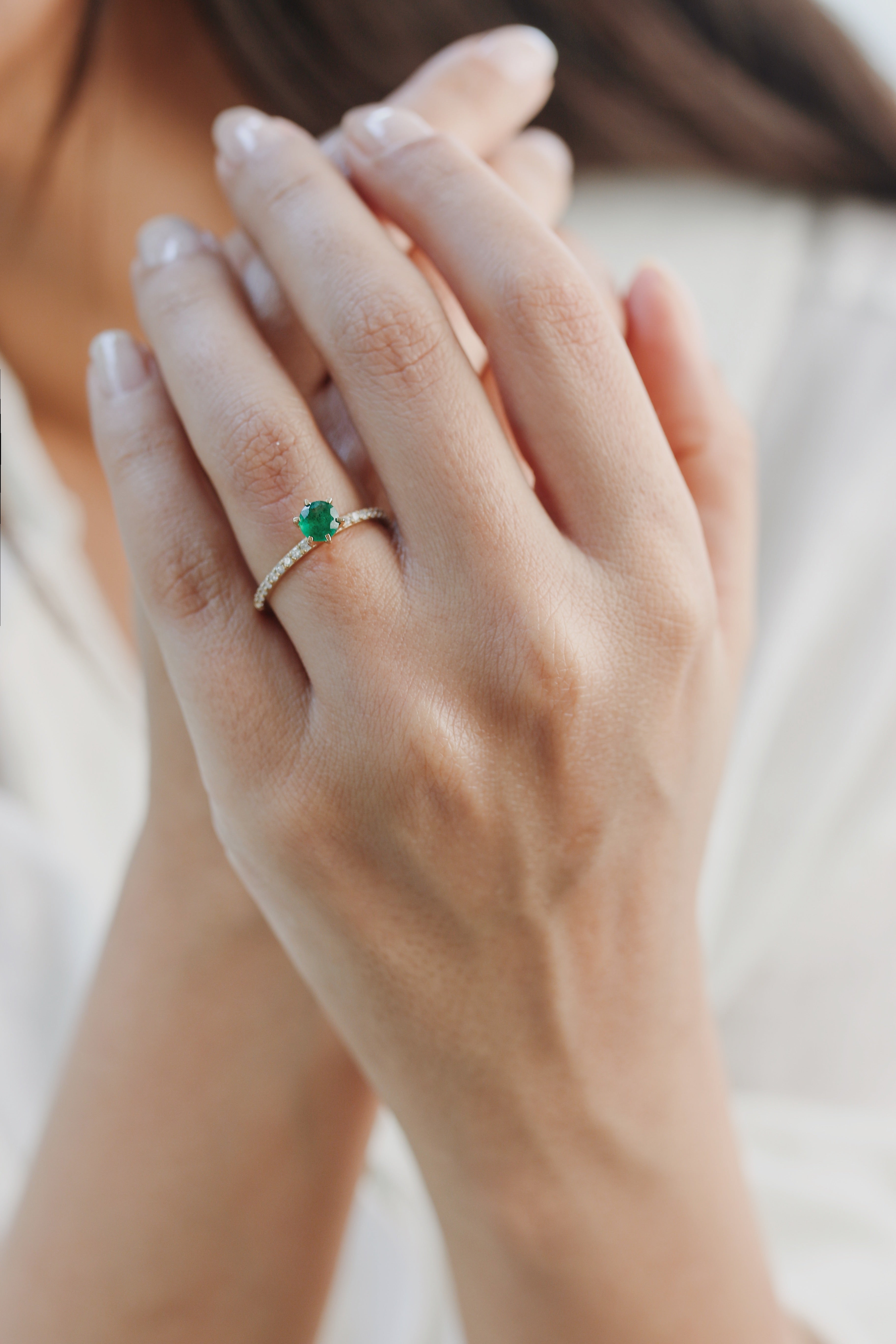 Emerald Halo Engagement Ring With Diamond Orizzo fine jewelry
