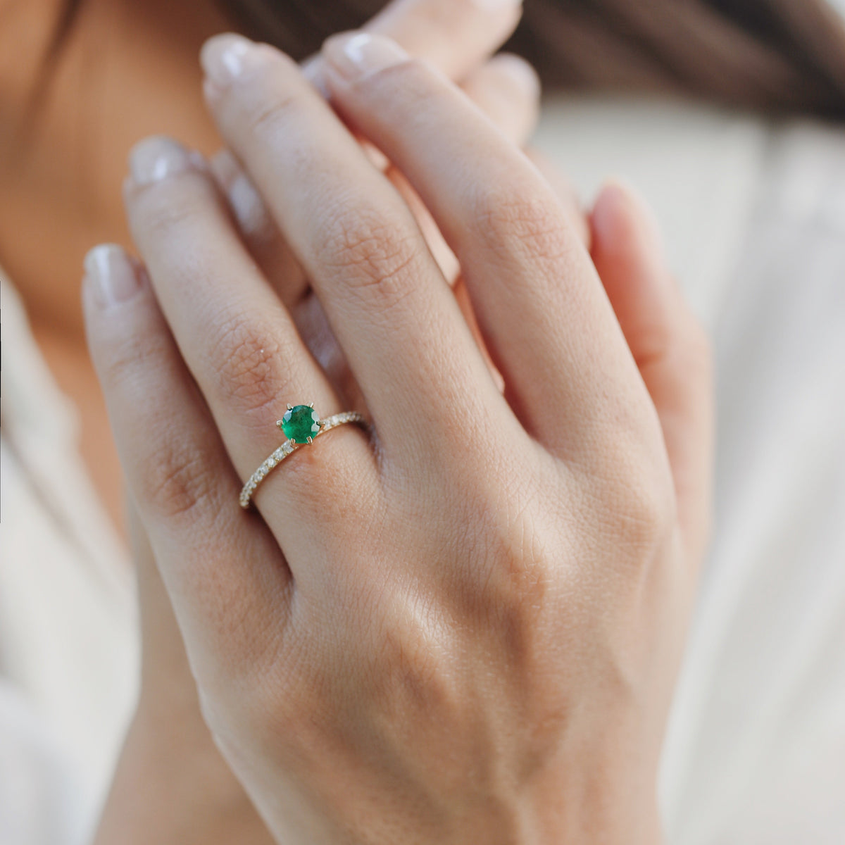 Emerald Halo Engagement Ring With Diamond Orizzo fine jewelry