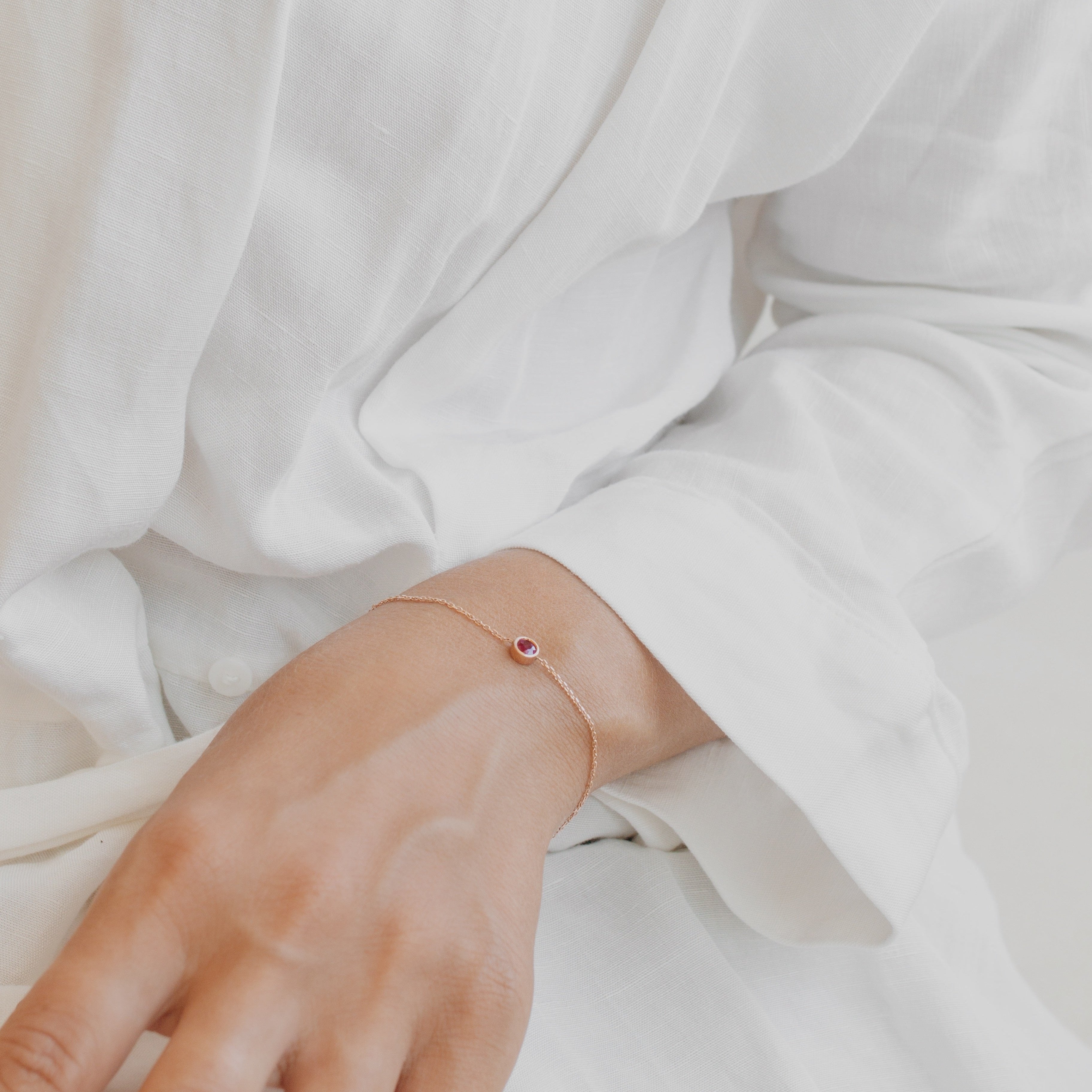 Bezel Set Ruby Bracelet In 14K Gold