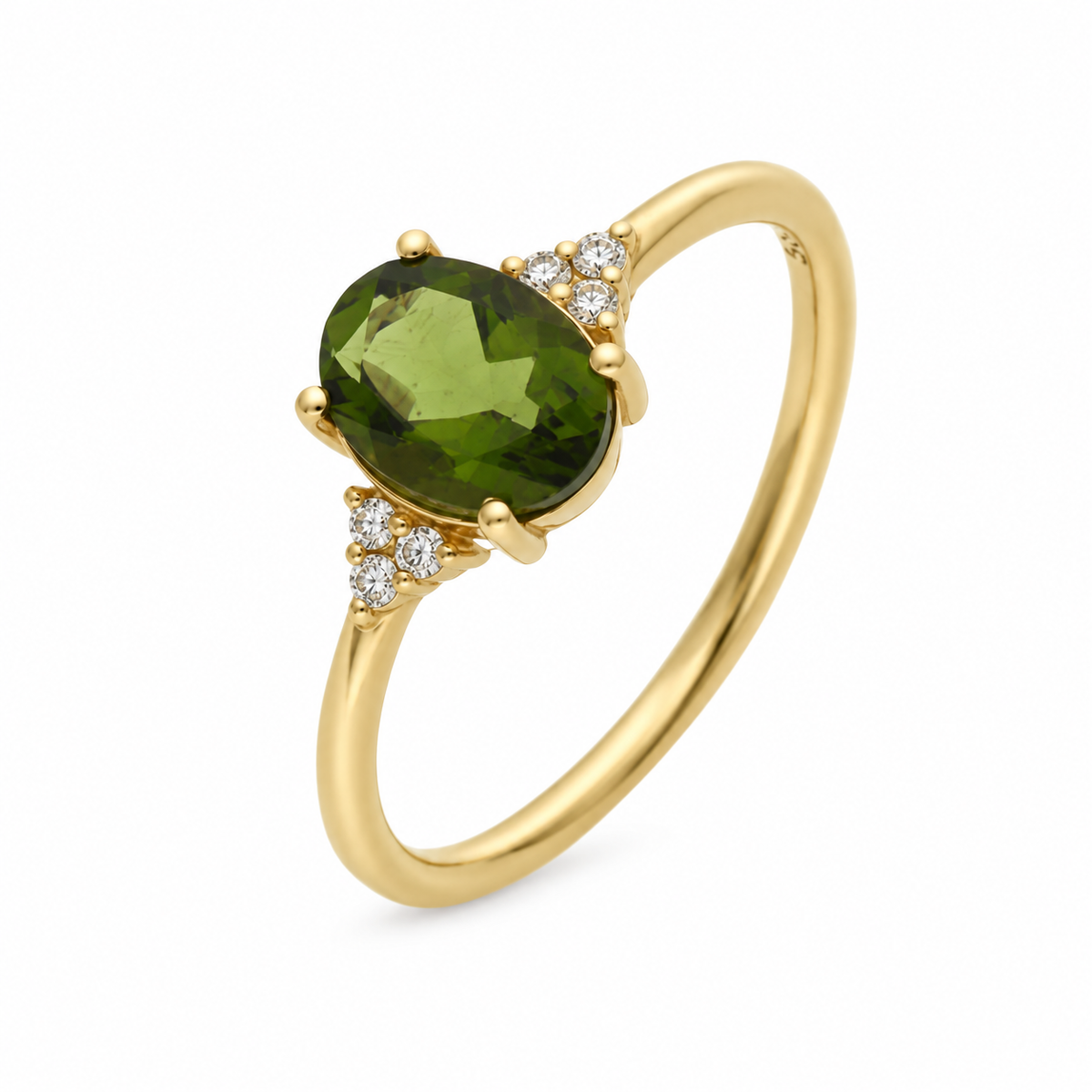 Oval Cut Moldavite Engagement Ring With Diamonds - Solenne