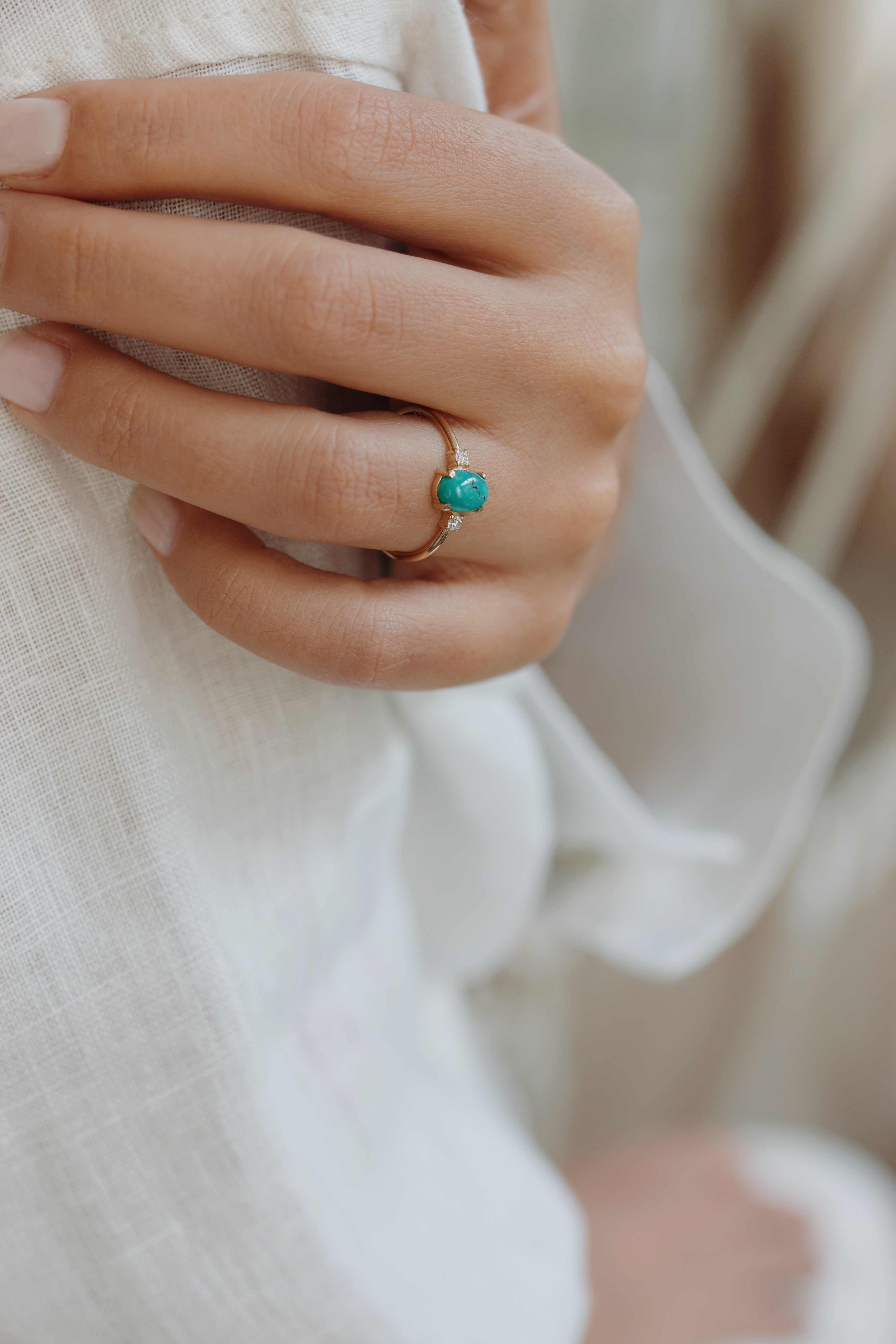 Natural Turquoise Engagement Ring With Diamond Orizzo fine jewelry