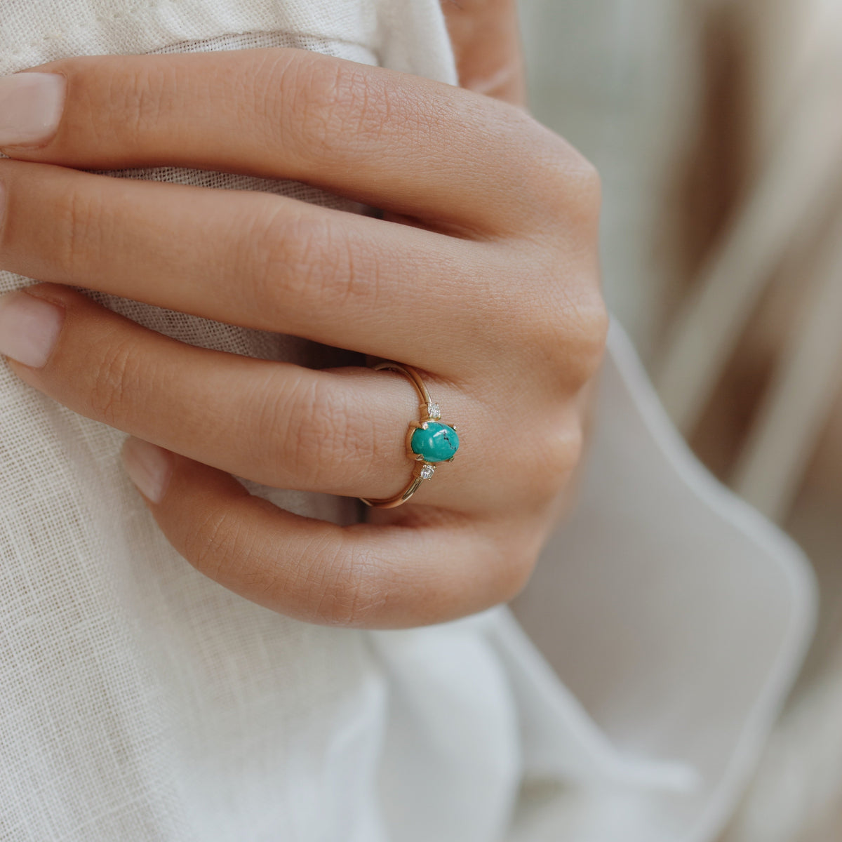Natural Turquoise Engagement Ring With Diamond Orizzo fine jewelry
