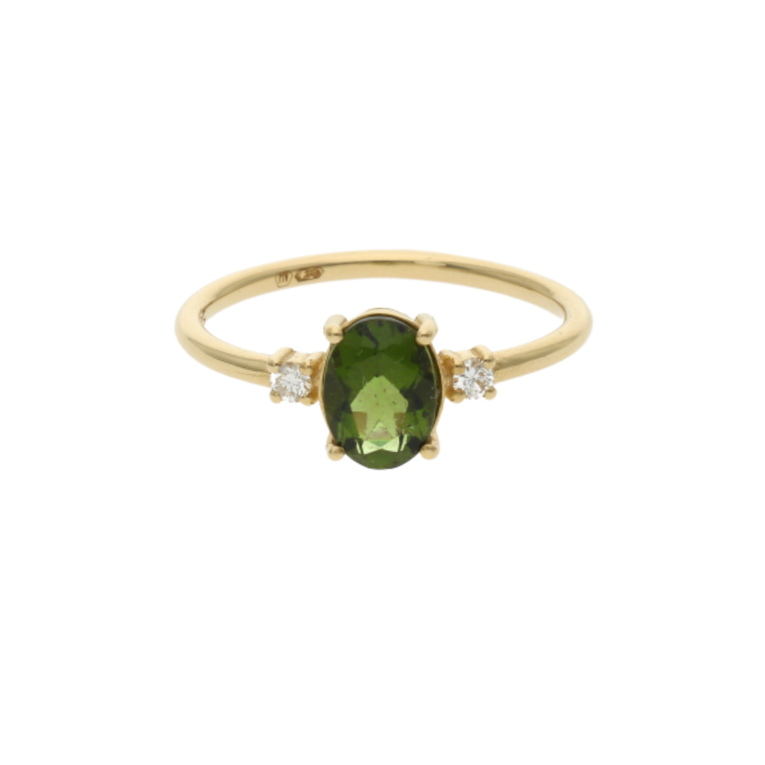 Oval Cut Moldavite Ring With Diamond