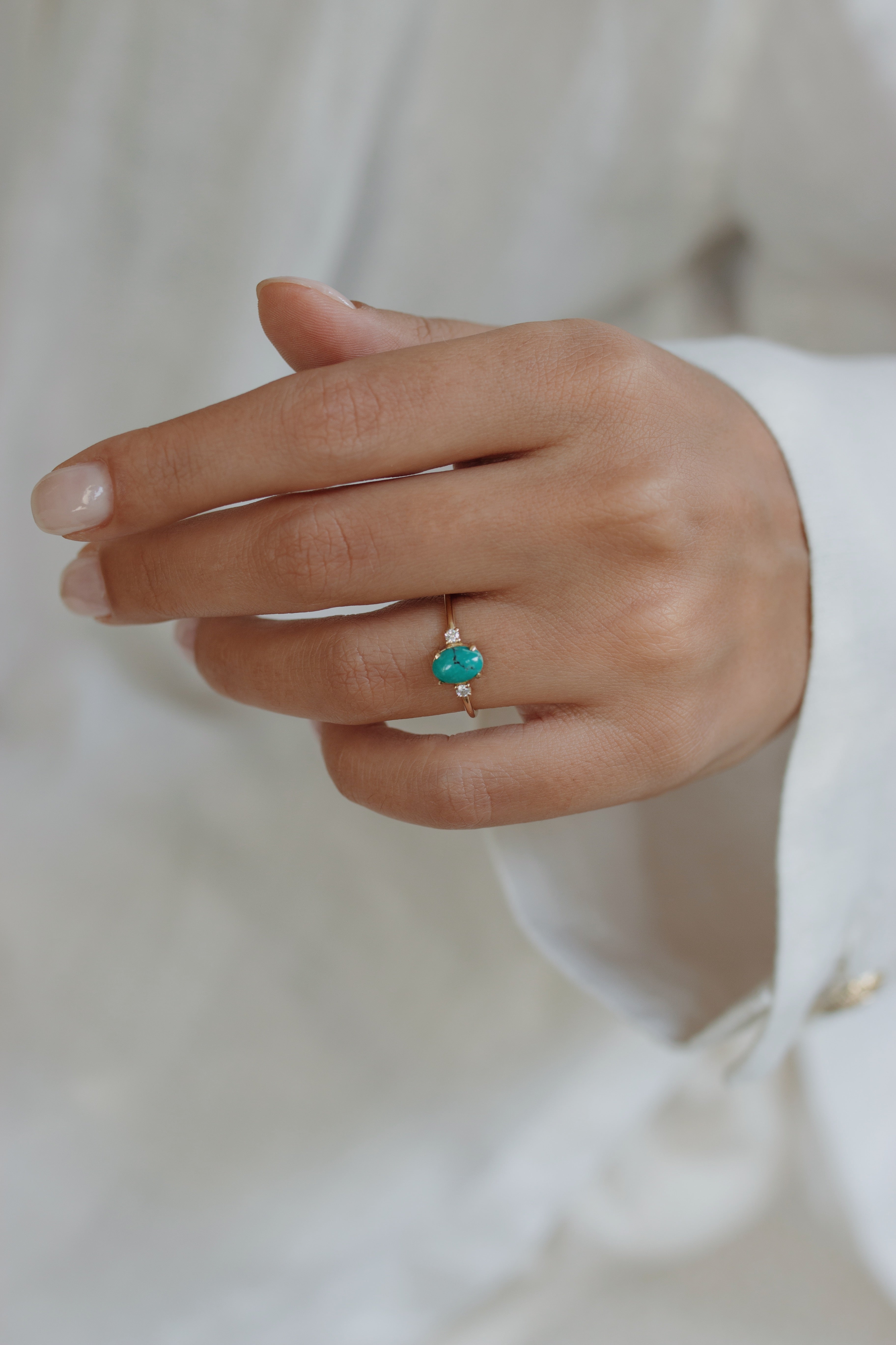 Natural Turquoise Engagement Ring With Diamond Orizzo fine jewelry