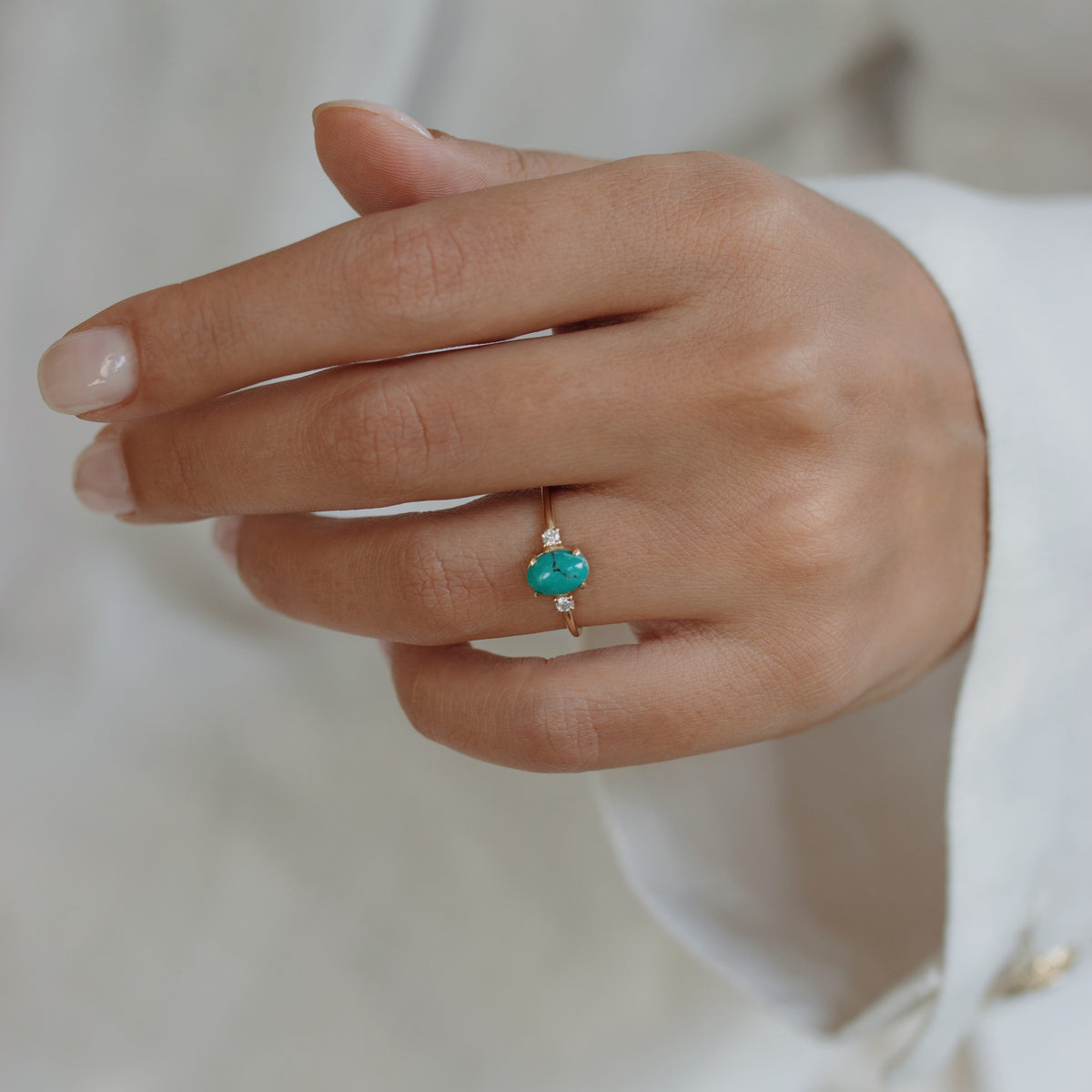 Natural Turquoise Engagement Ring With Diamond Orizzo fine jewelry