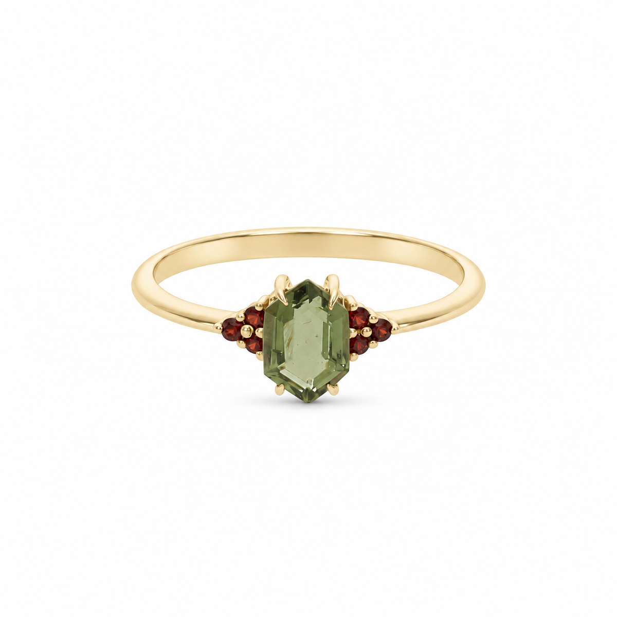 Hexagon Moldavite & Garnet Ring - Solenne