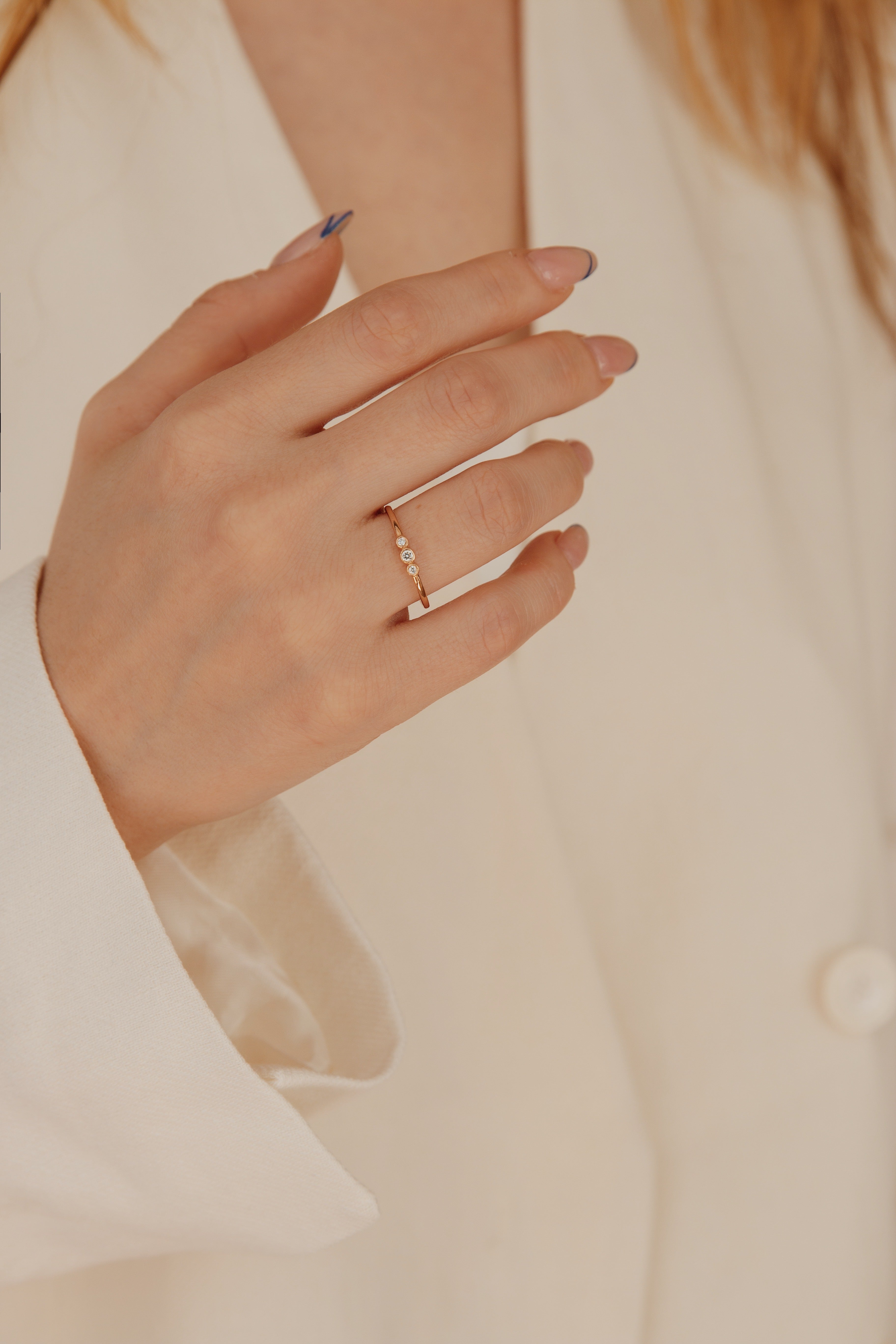 Three Stone Diamond Ring in a Bezel Setting Orizzo fine jewelry