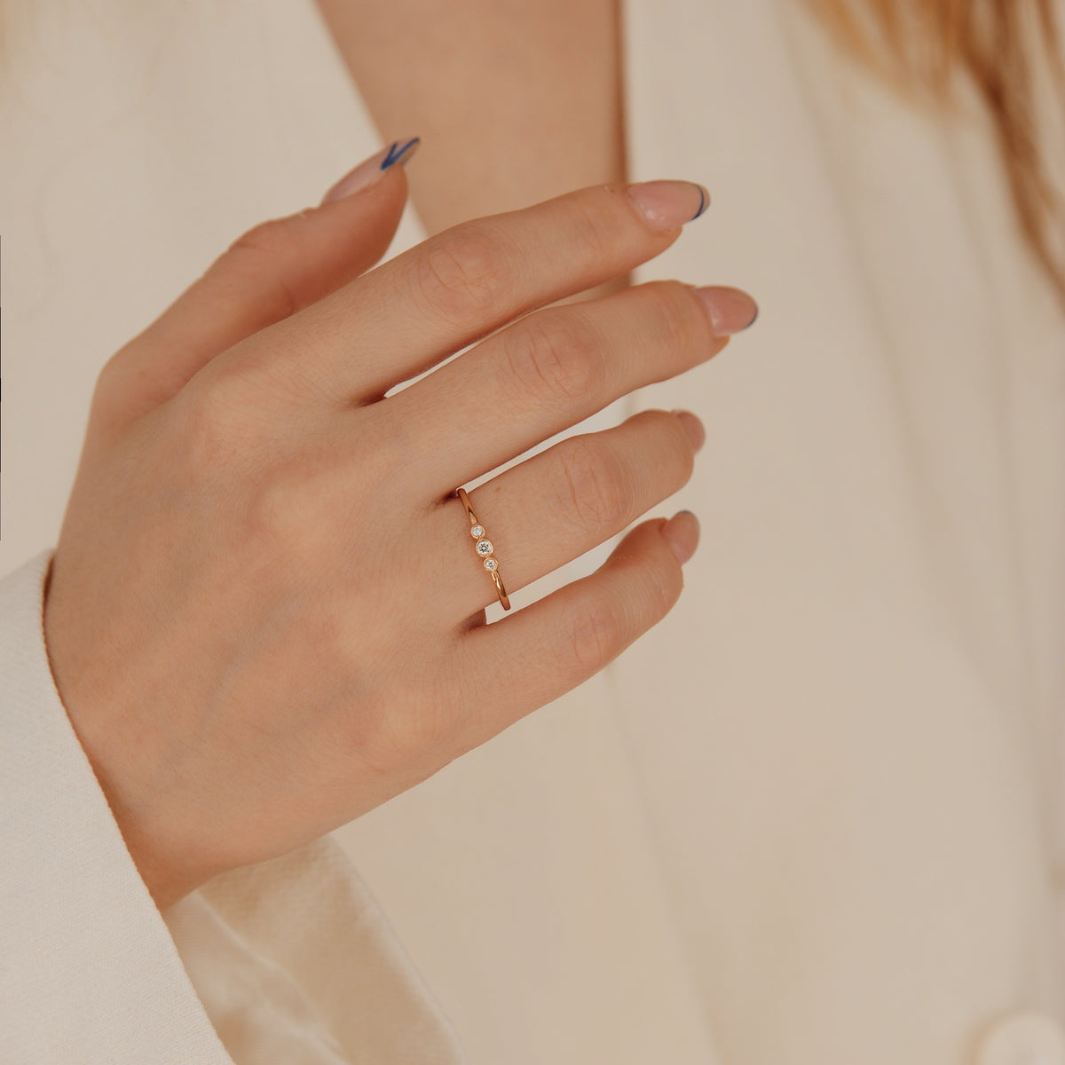 Three Stone Diamond Ring in a Bezel Setting Orizzo fine jewelry
