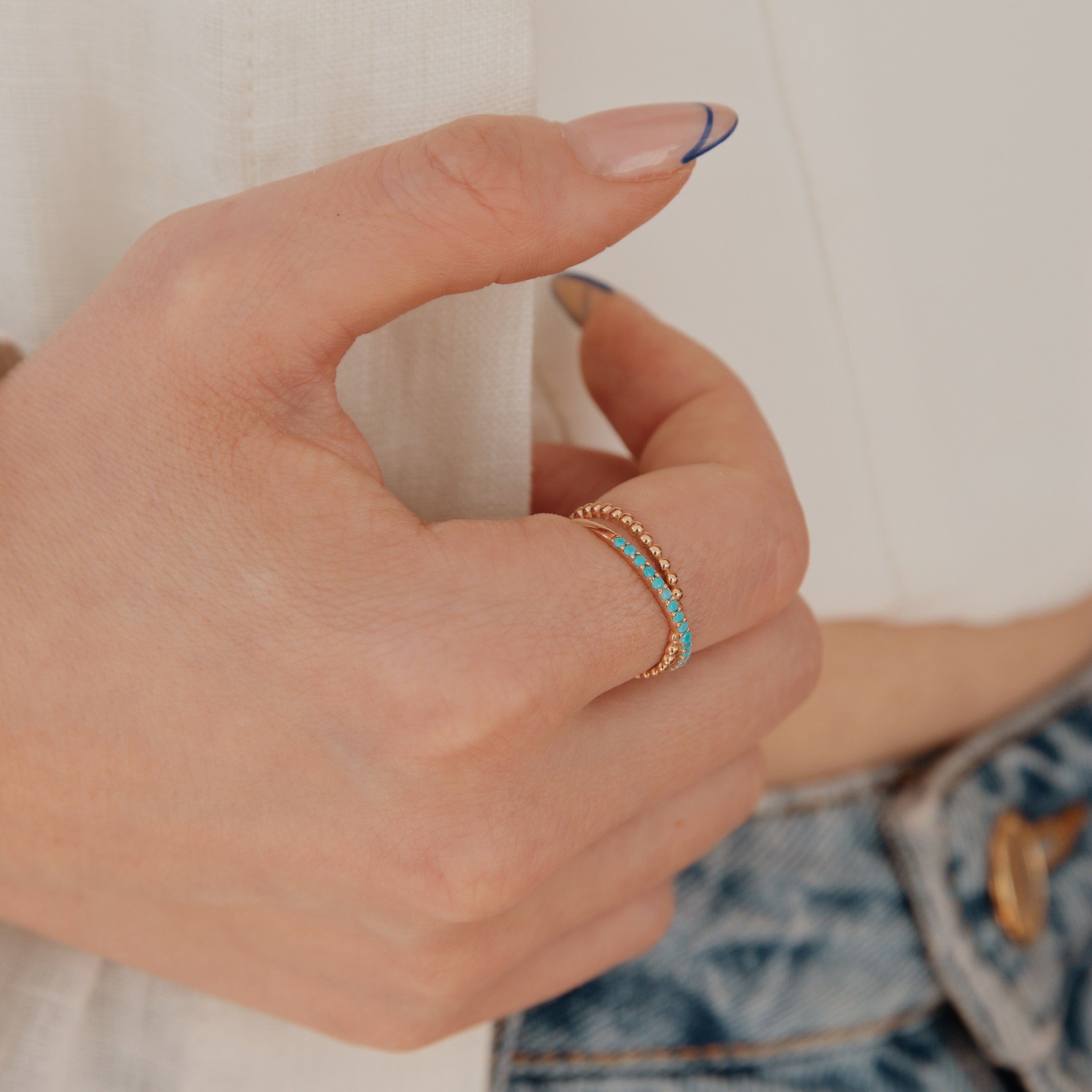 Criss Cross Turquoise Gold Ring Orizzo fine jewelry