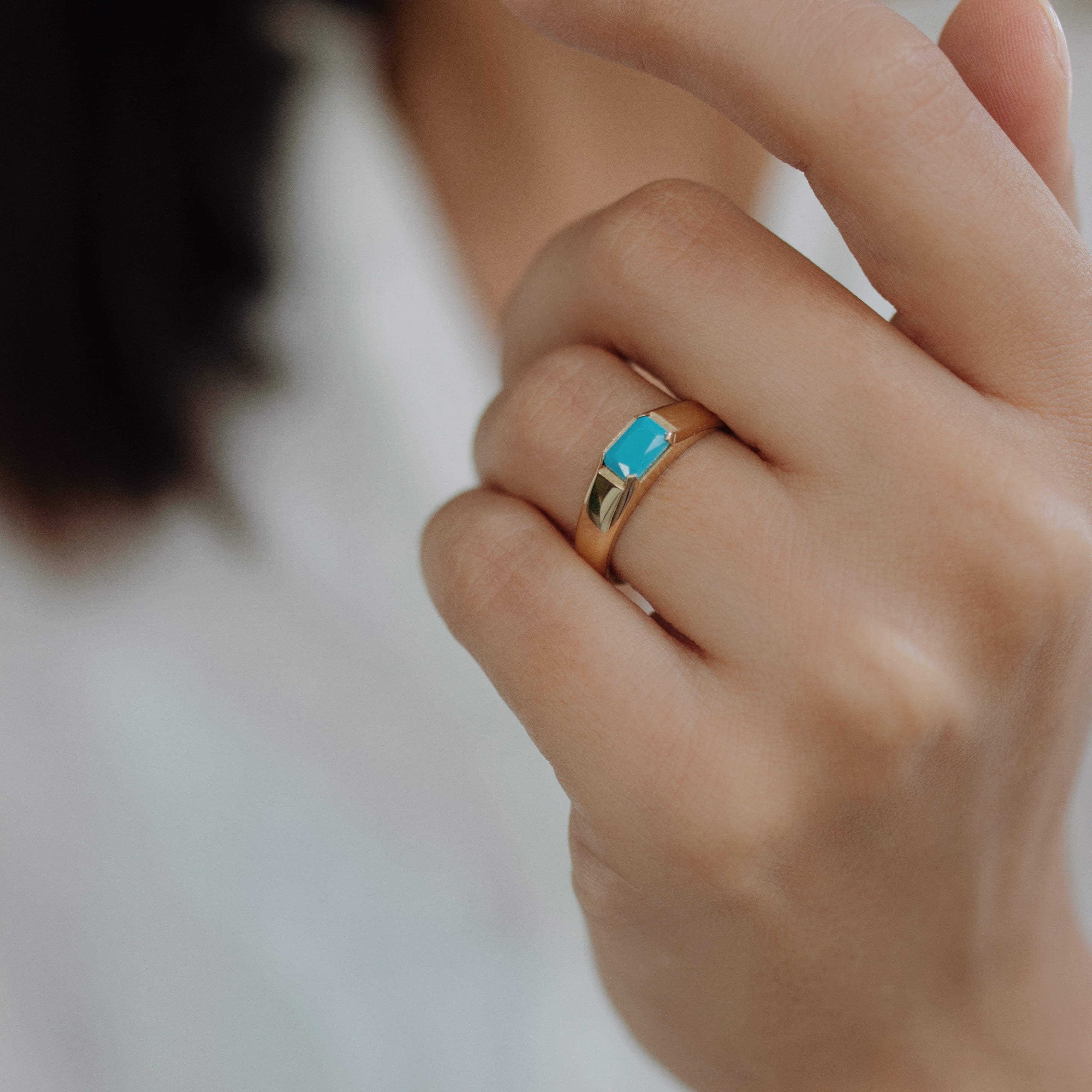 Turquoise Signet Ring In 14k Gold Orizzo fine jewelry