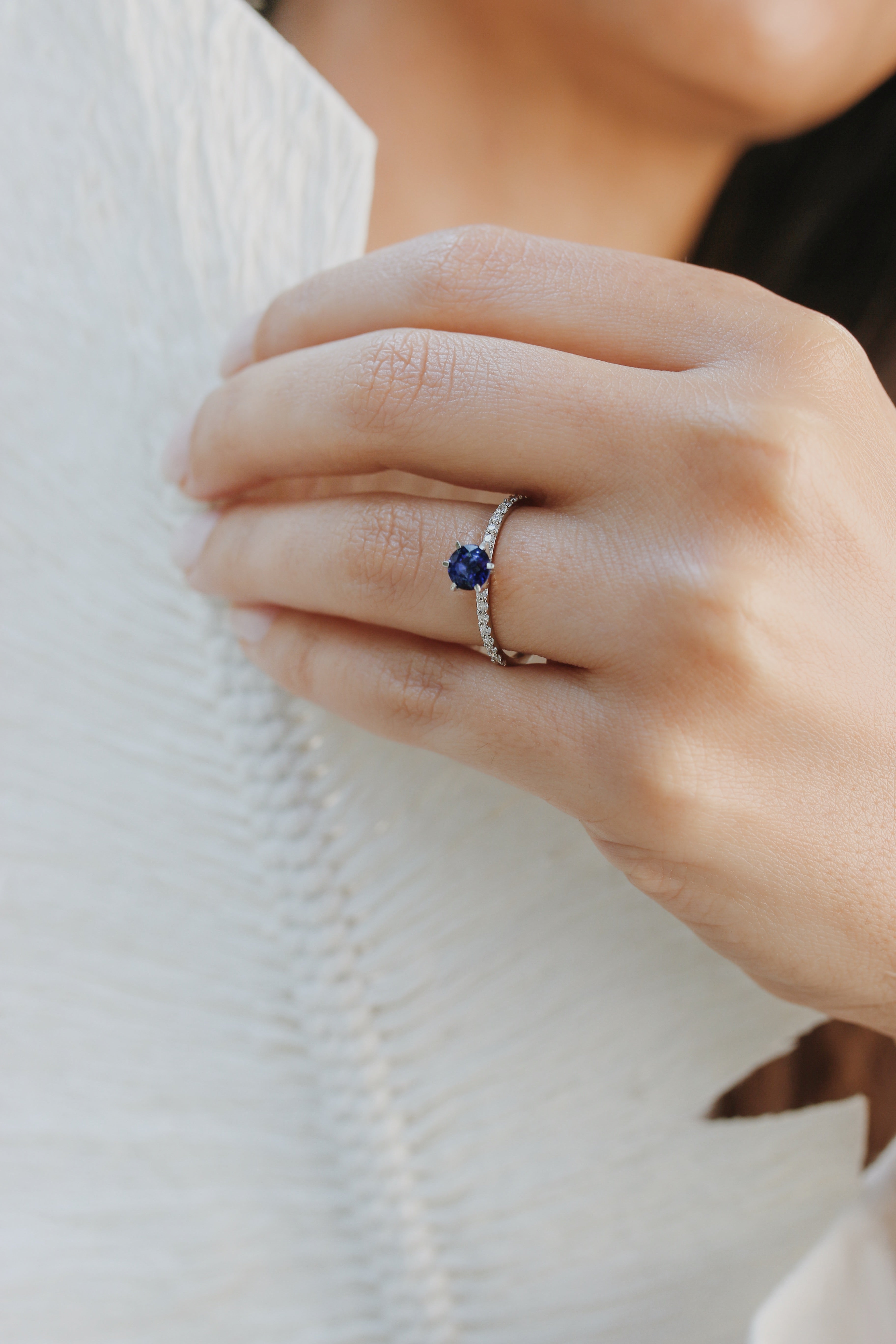 Halo Diamond Engagement Ring With Blue Sapphire Orizzo fine jewelry