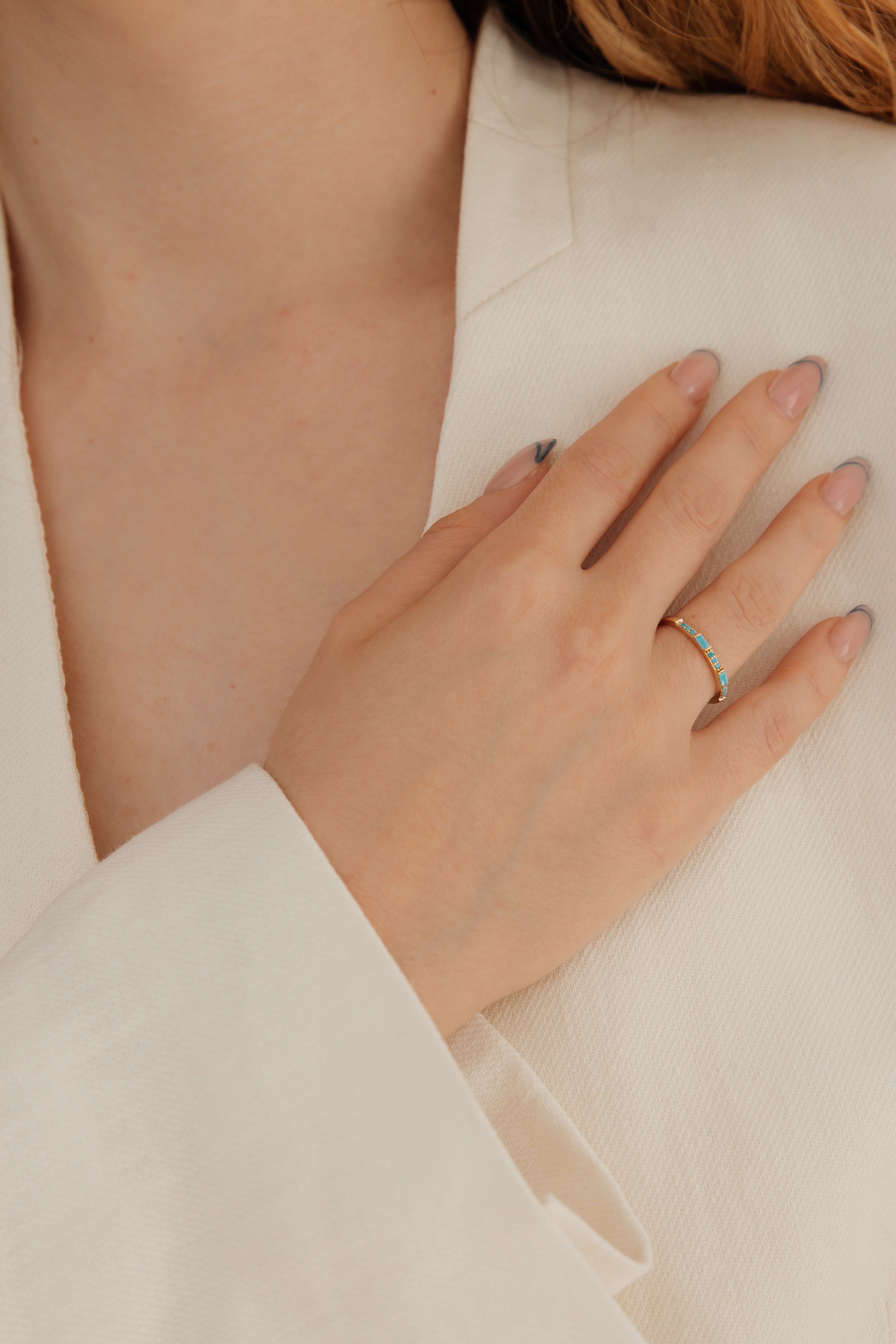 Baguette Turquoise Stackable Wedding Ring Orizzo fine jewelry