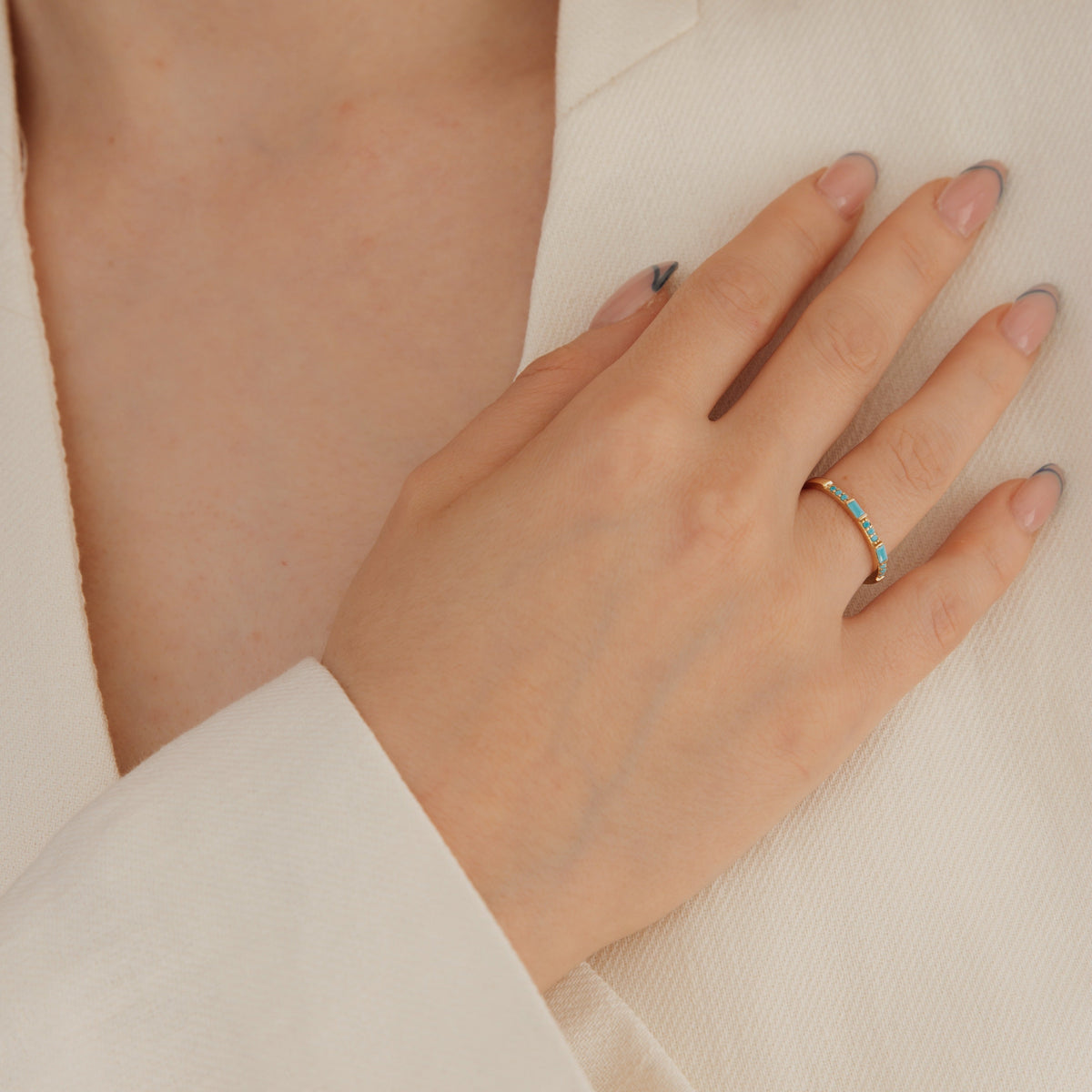 Baguette Turquoise Stackable Wedding Ring Orizzo fine jewelry
