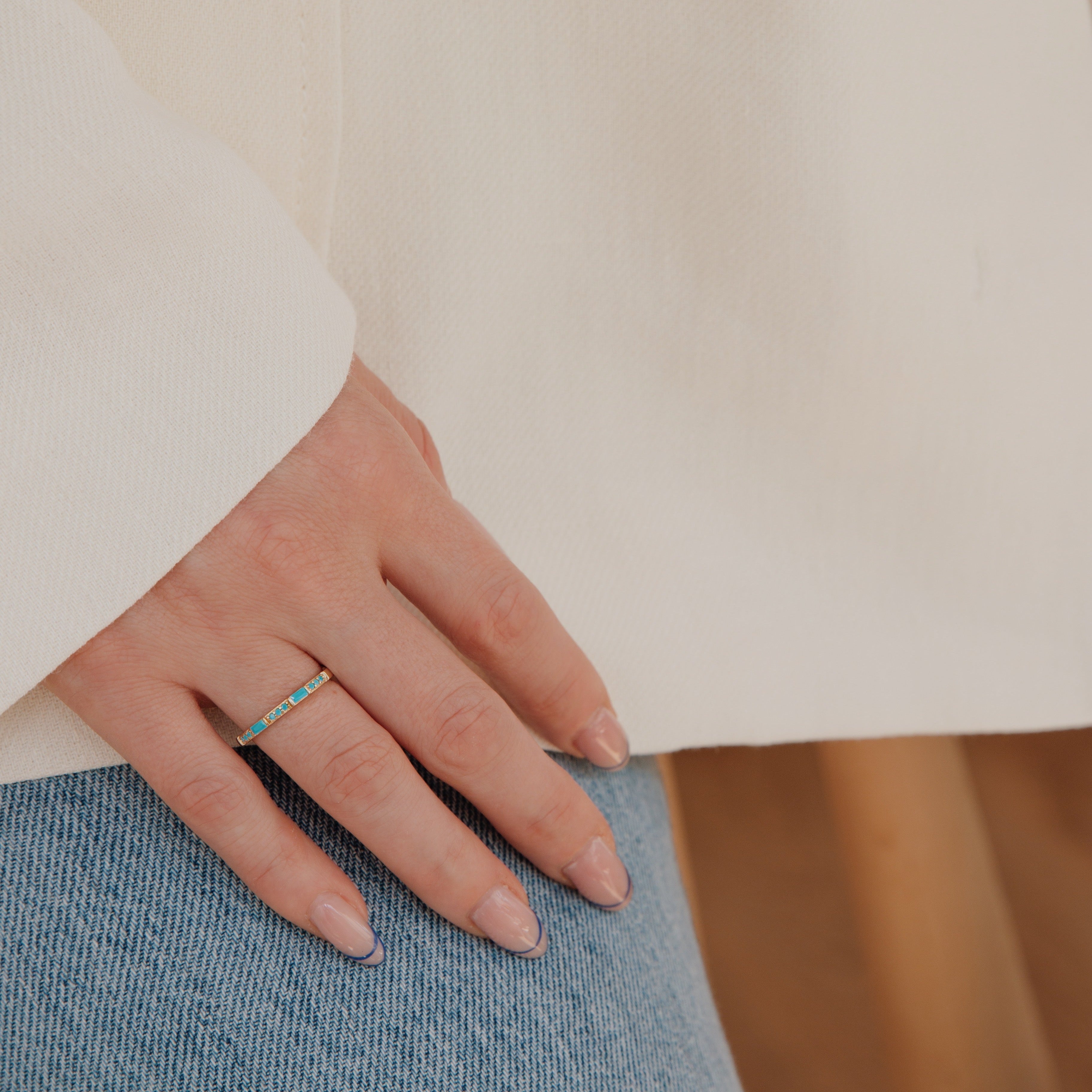 Baguette Turquoise Stackable Wedding Ring Orizzo fine jewelry