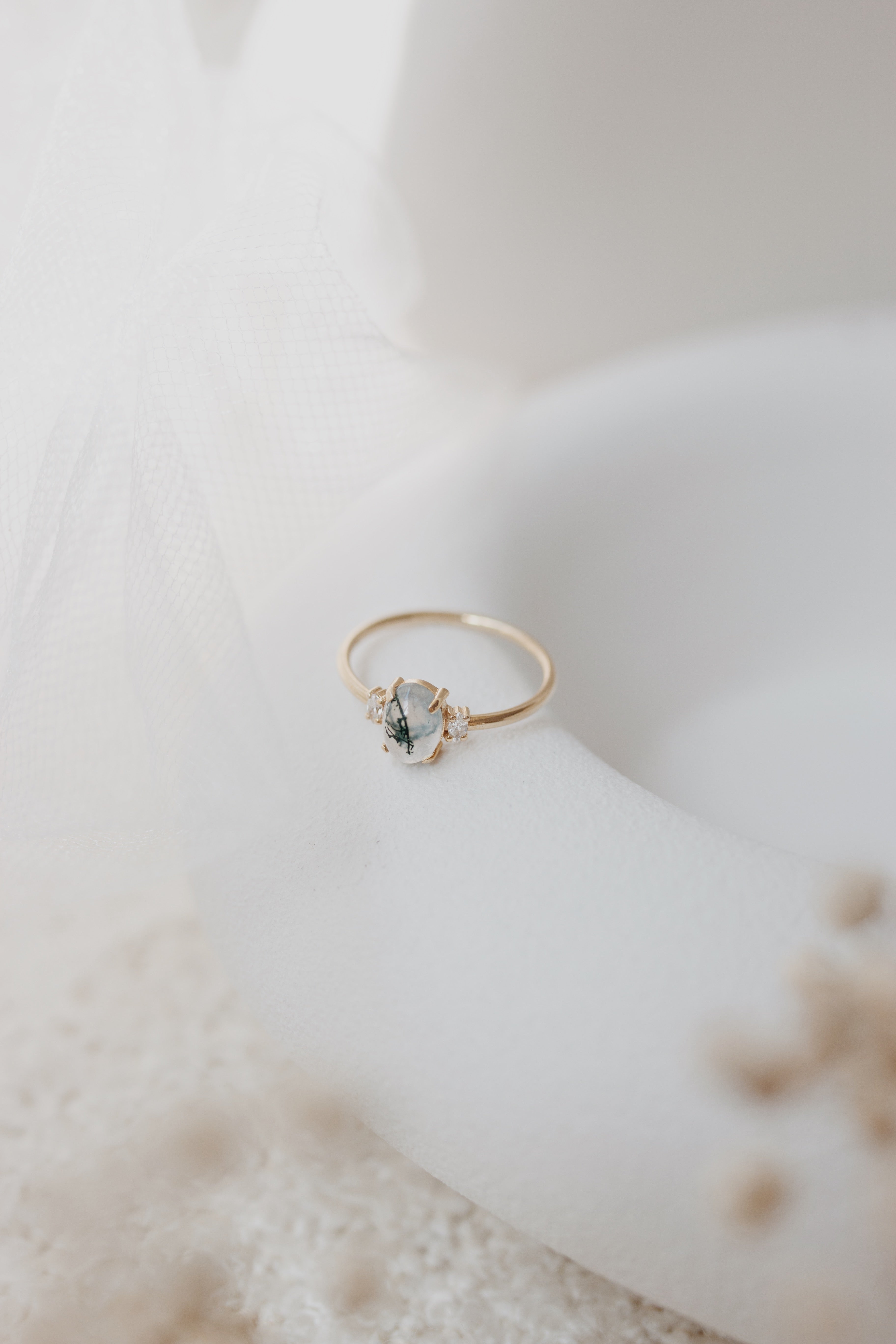 Moss Agate and Diamond Ring in 14K Gold